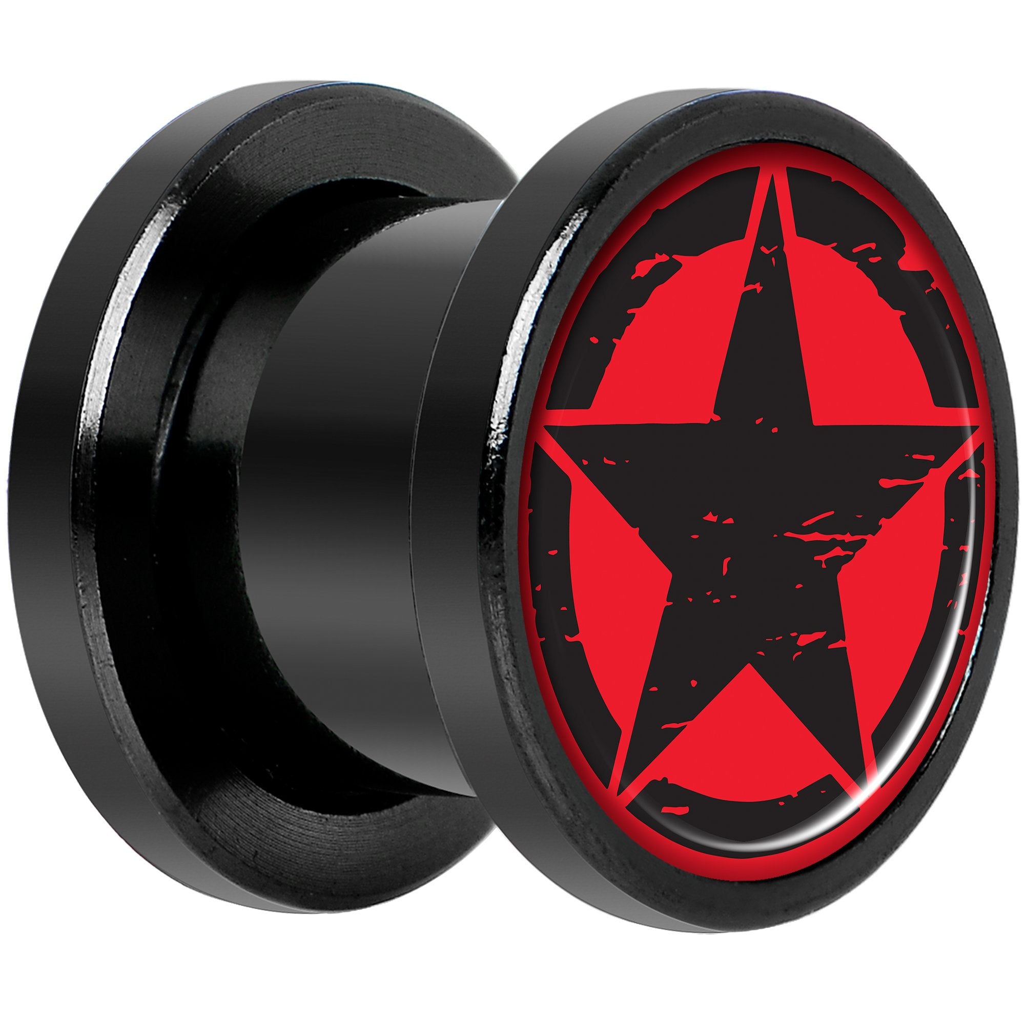 Black Red Distressed Star Black Anodized Screw Fit Plug Set 00 Gauge