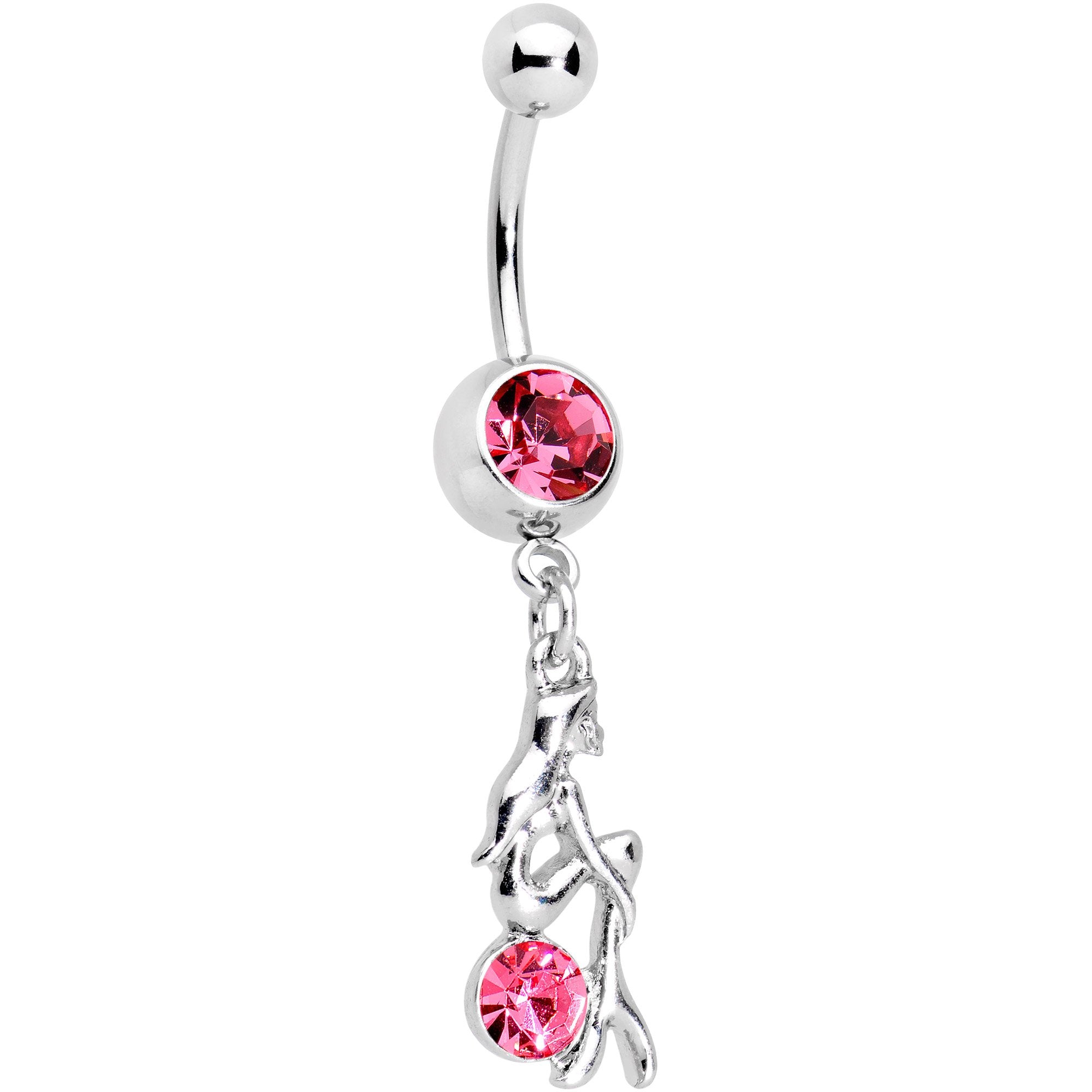 Pink Gem Cannon Ball Mermaid Belly Ring