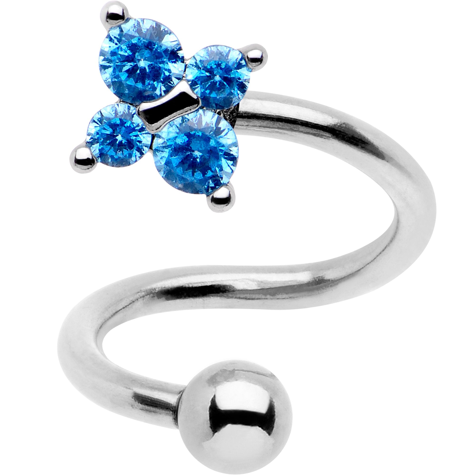 Blue CZ Gem Flower Cluster Spiral Twister Top Mount Belly Ring