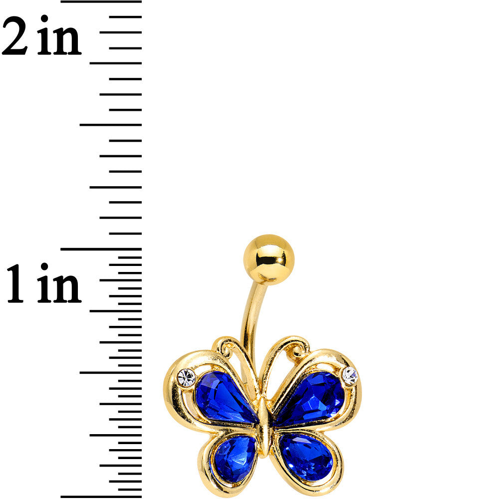 Blue Gem Gold PVD Burst of Color Butterfly Belly Ring