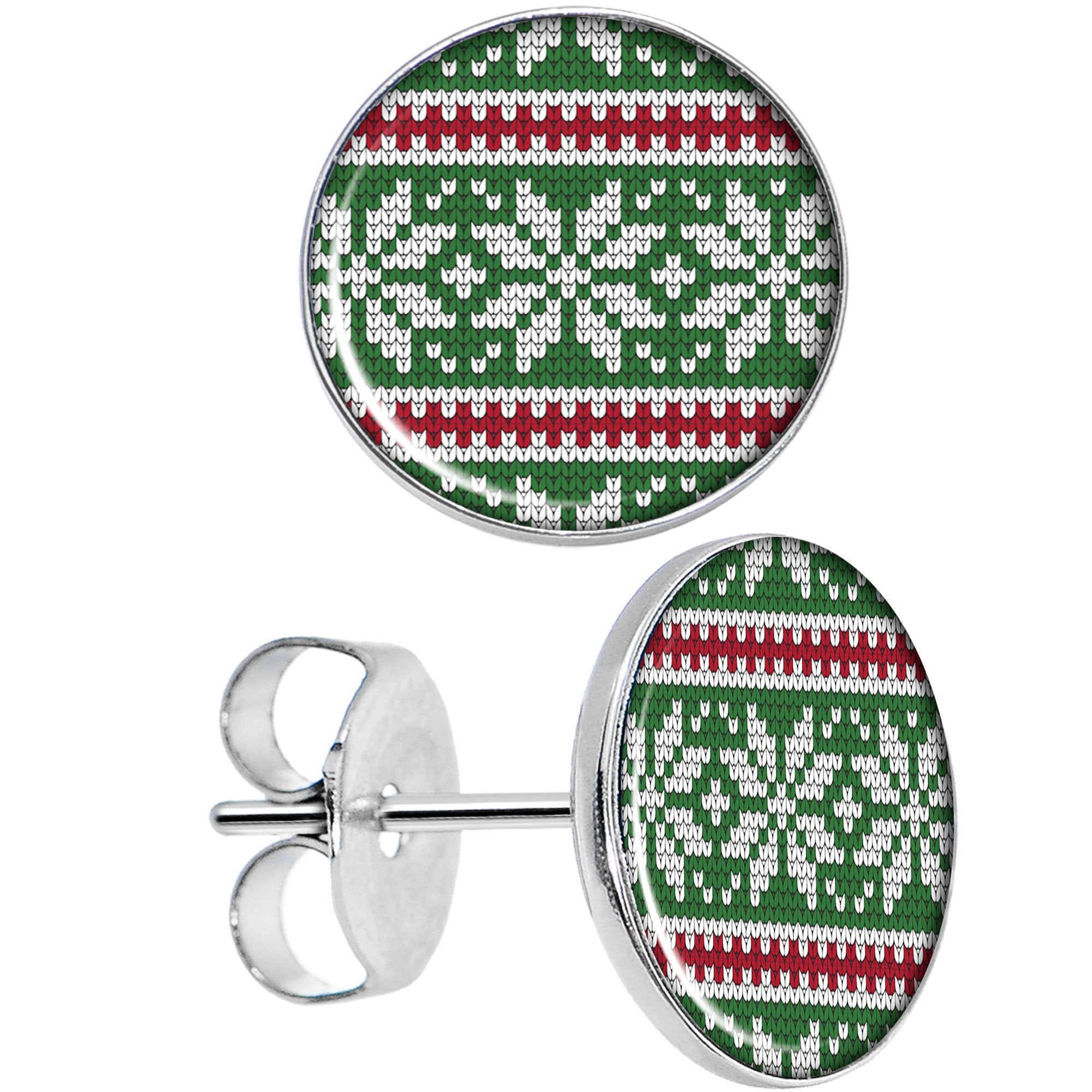 Green Red Christmas Sweater Stud Earrings