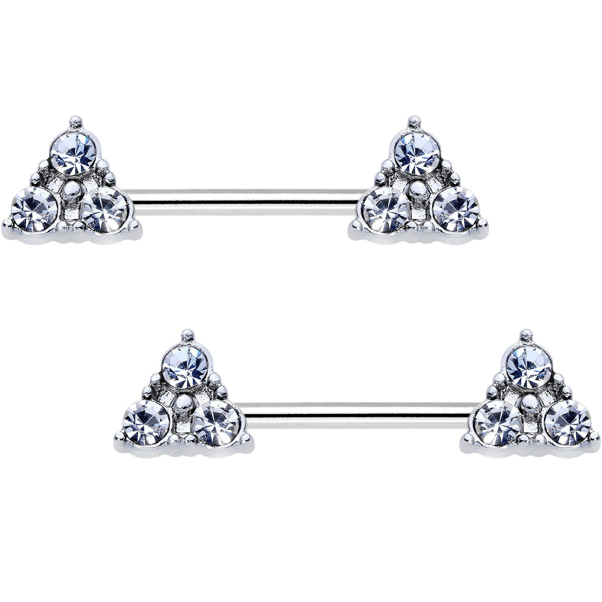 3/8 Clear Gem Pyramid Trio Barbell Nipple Ring Set