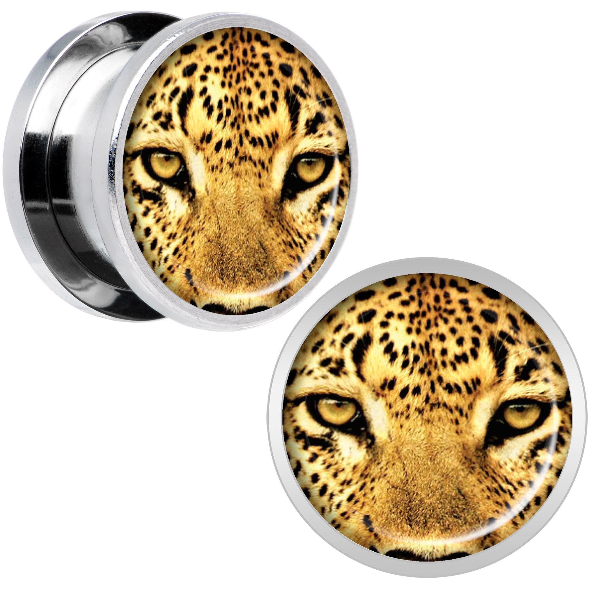 Full Color Leopard Eyes Steel Screw Fit Plug Set 9/16