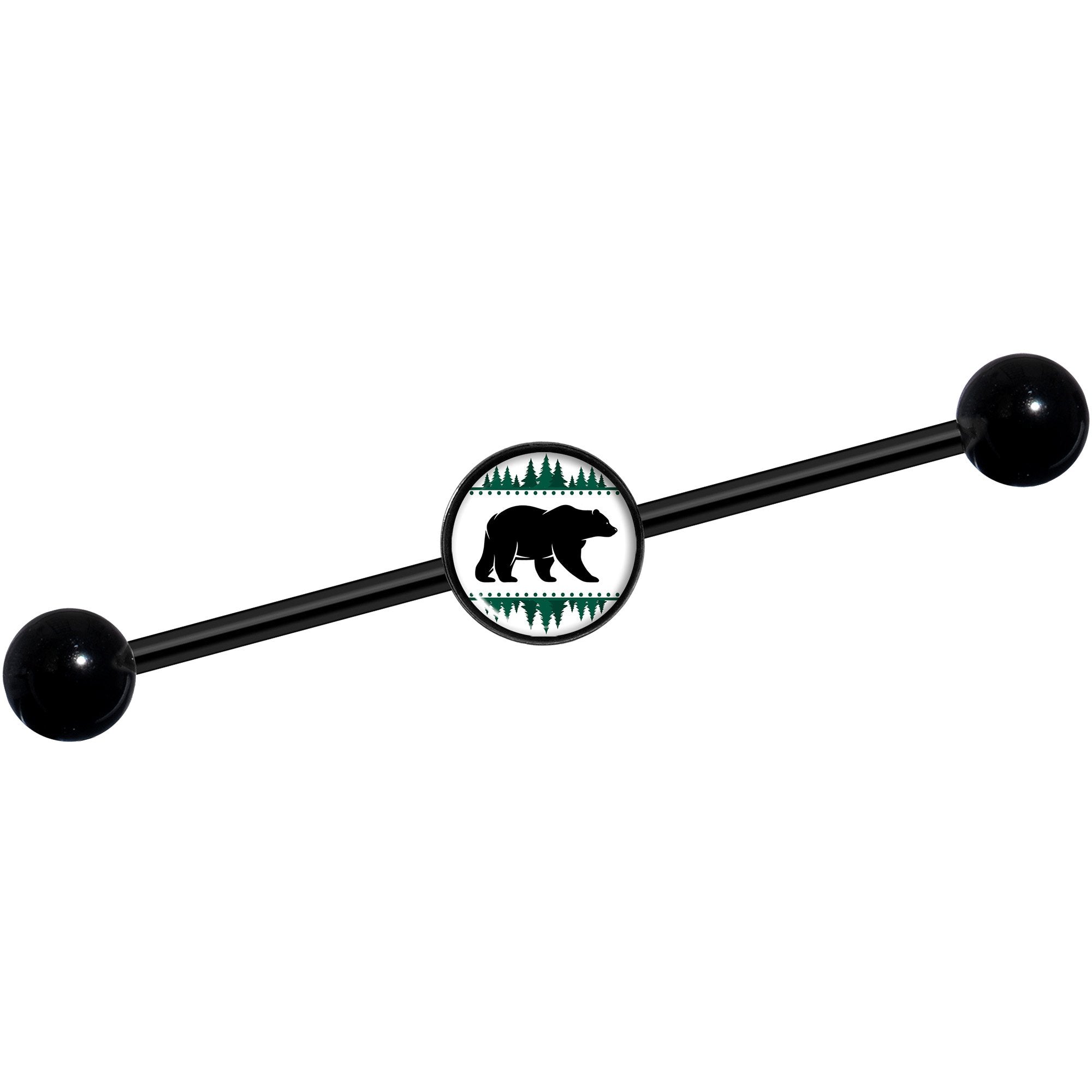 14 Gauge Winter Polar Bear in Woods Black Industrial Barbell 37mm