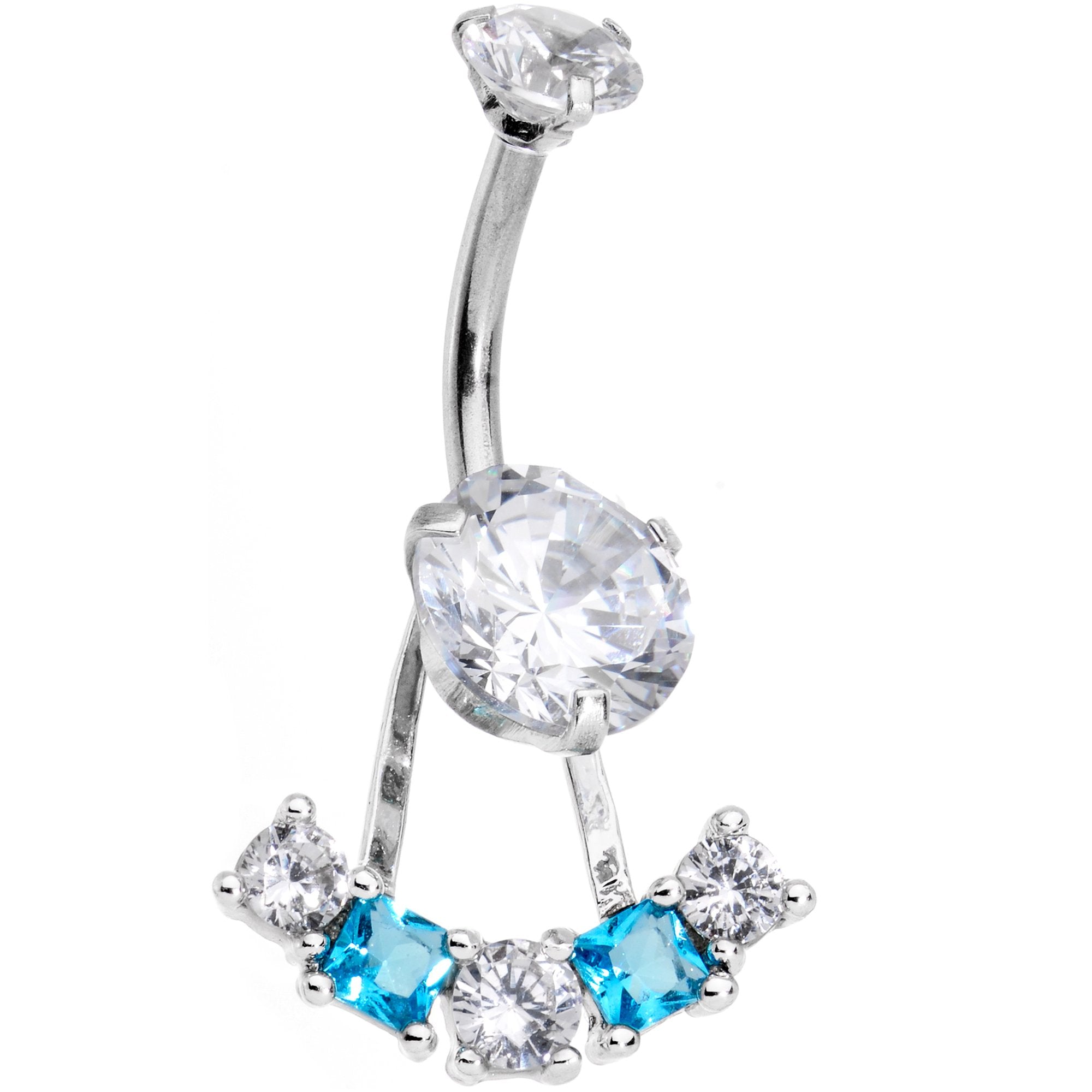 Clear Blue CZ Gem Sassy Sparkle Butterfly Dangle Belly Ring