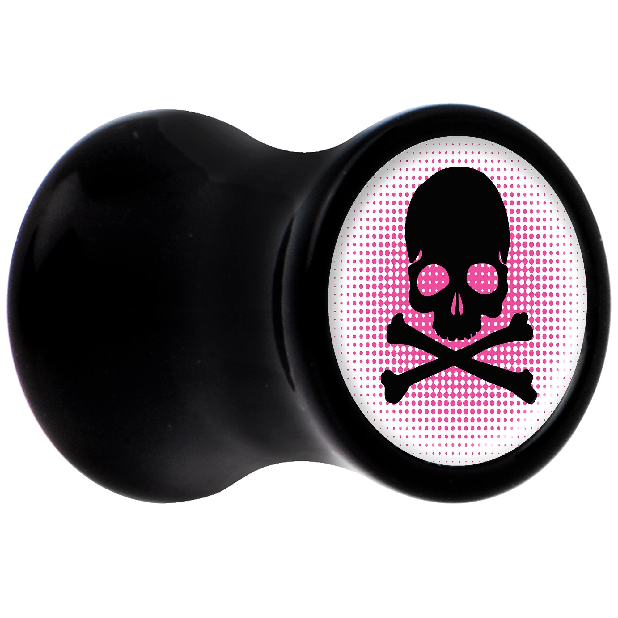 Black Acrylic Pink Black Skull Saddle Plug Set 2 Gauge