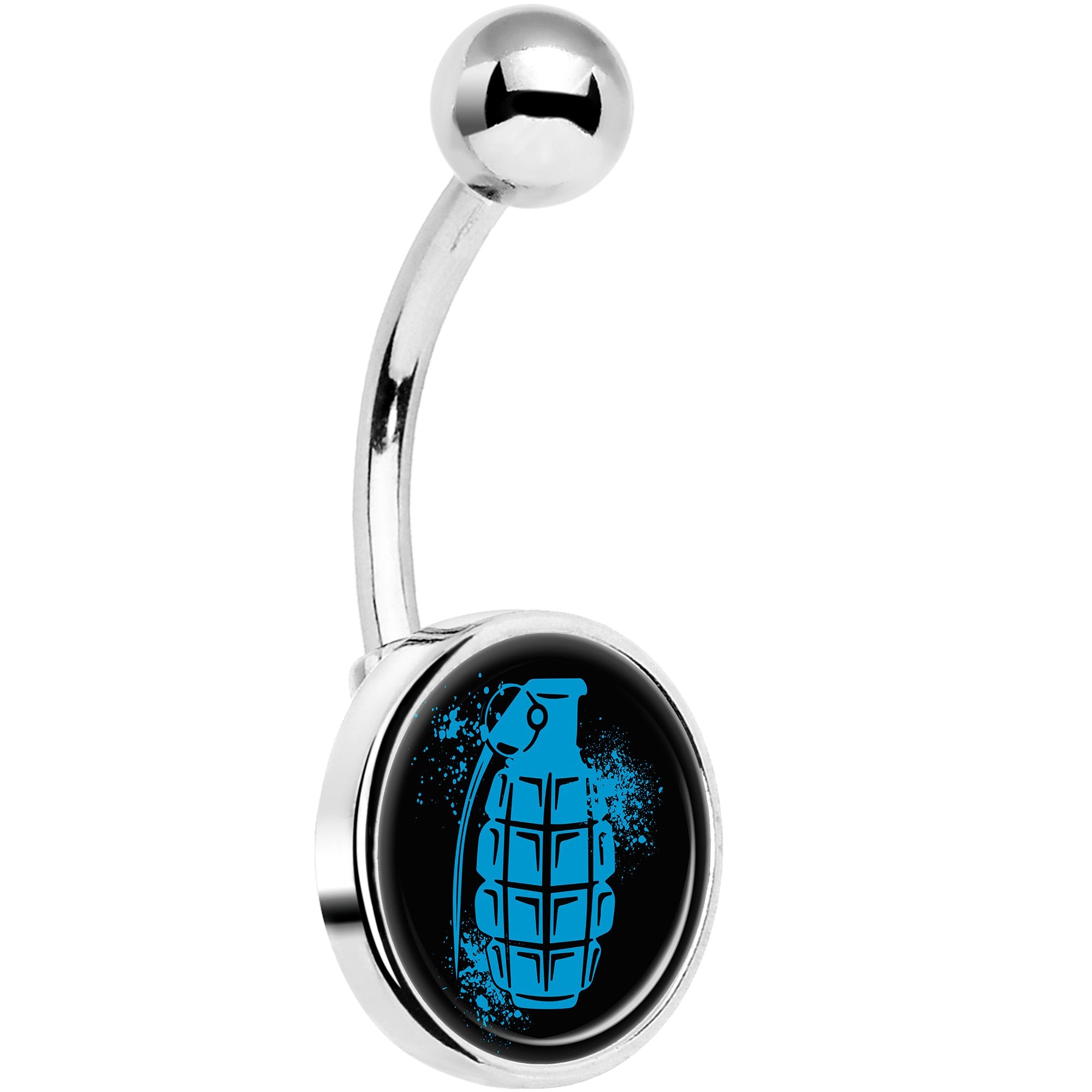 Blue Grenade Belly Ring