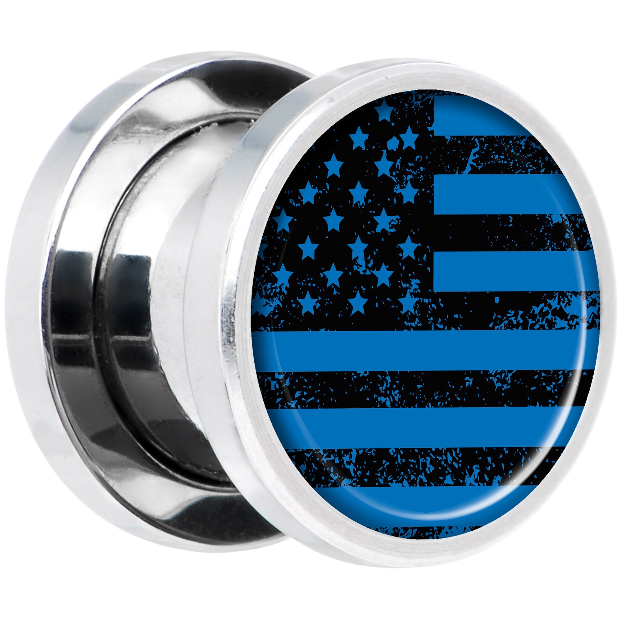 Blue American Flag Steel Screw Fit Plug Set 00 Gauge