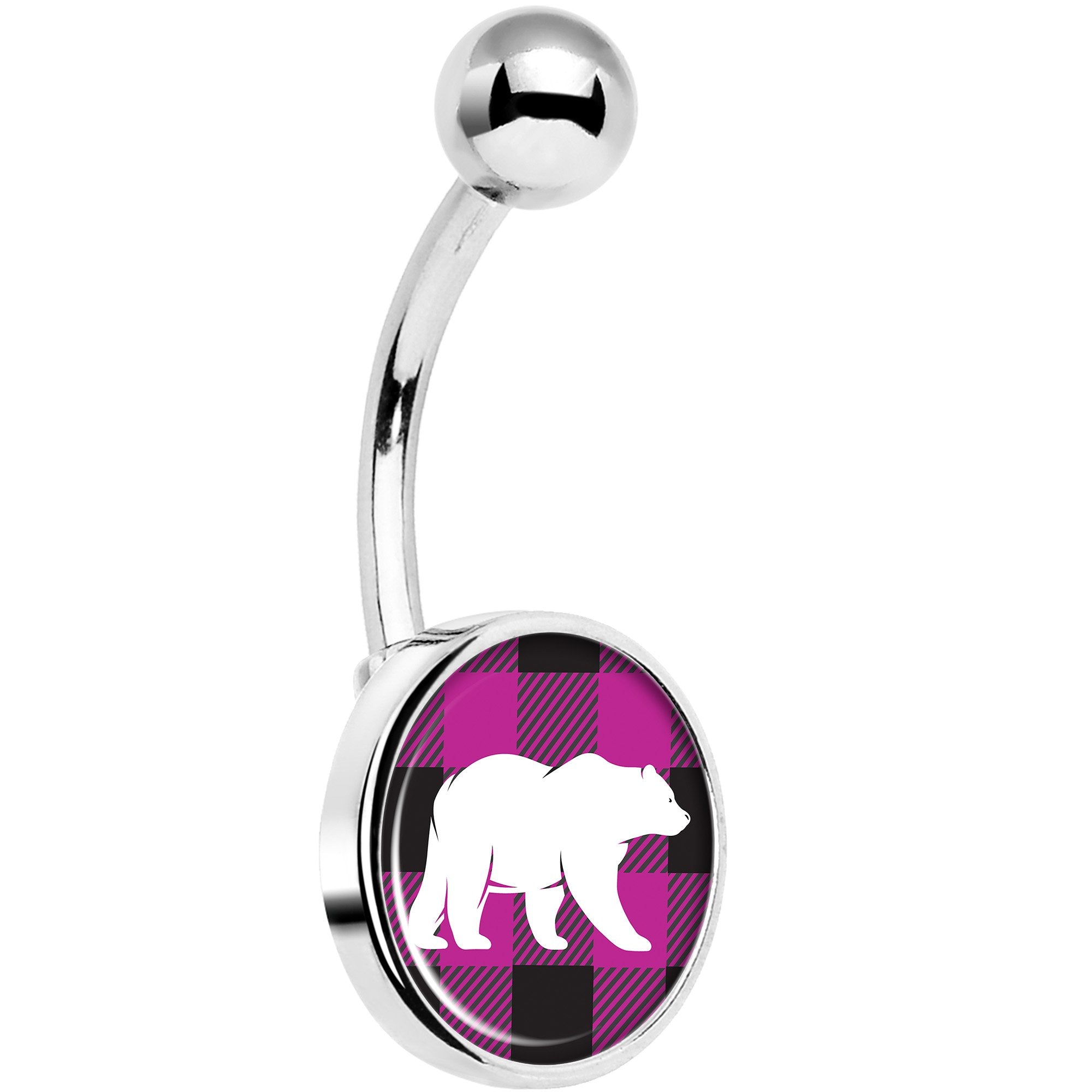 Pink Black Plaid Polar Bear Belly Ring