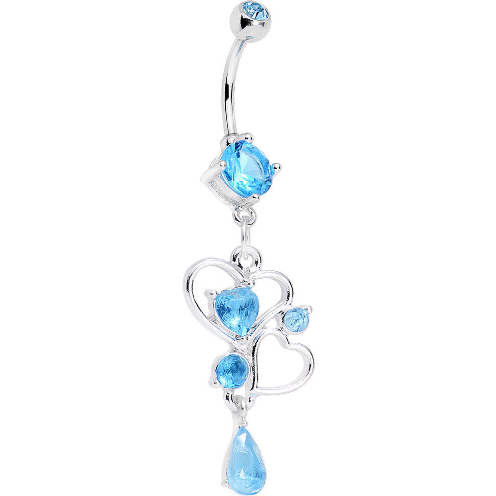 Aqua Gem Last Drops of Love Heart Dangle Belly Ring