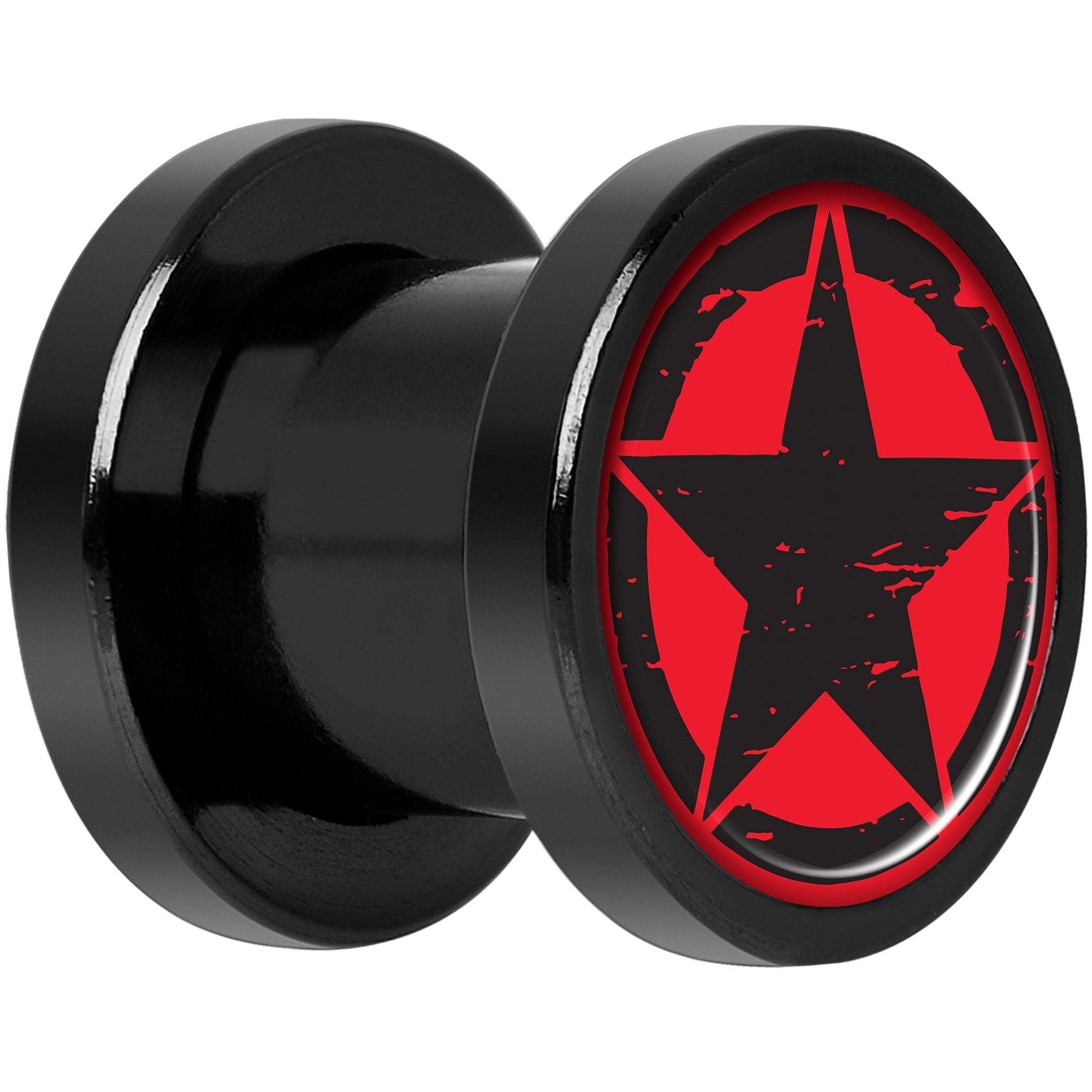 Black Red Distressed Star Black Anodized Screw Fit Plug Set 0 Gauge