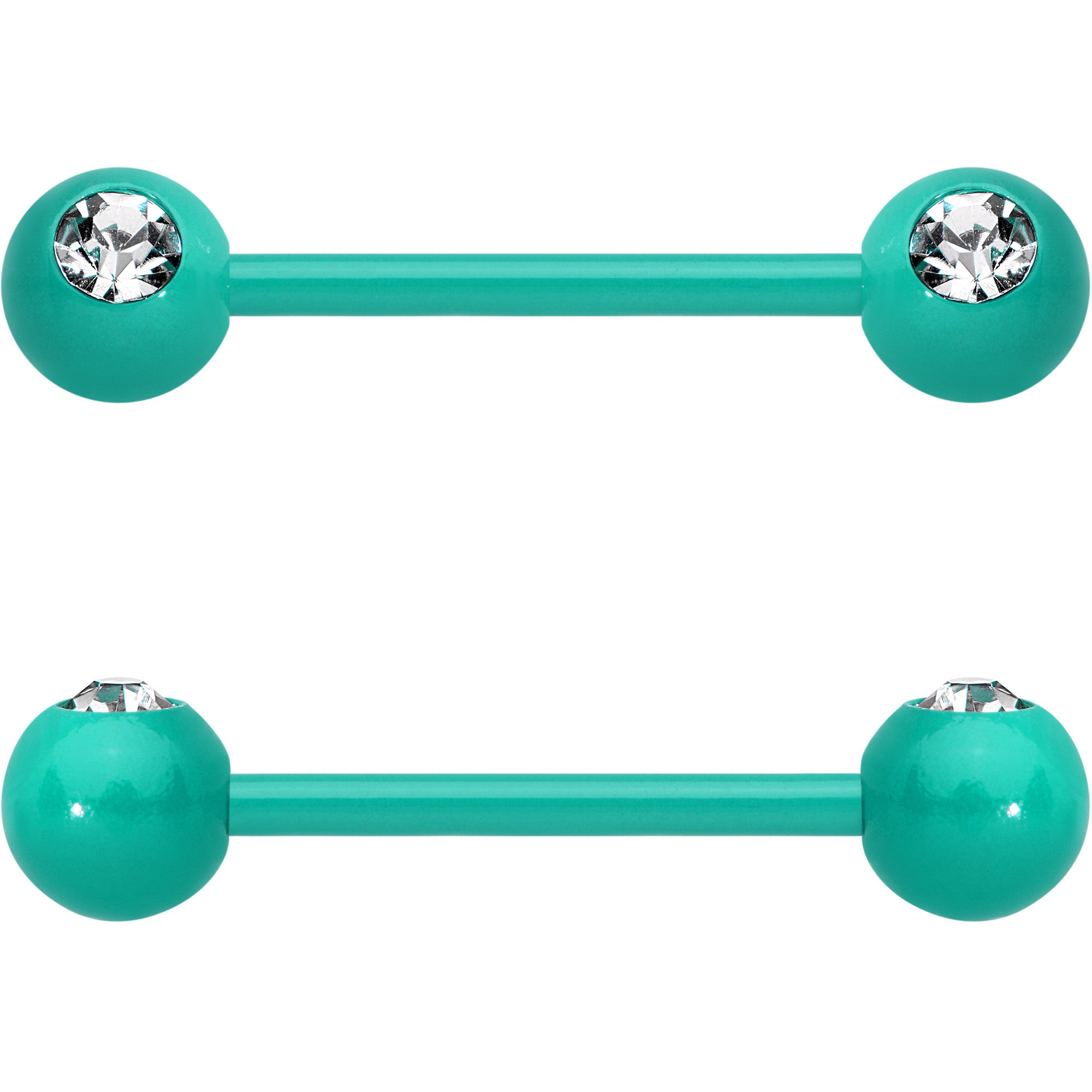 14 Gauge 5/8 Clear Gem Green Acrylic Over Steel Nipple Barbell Set