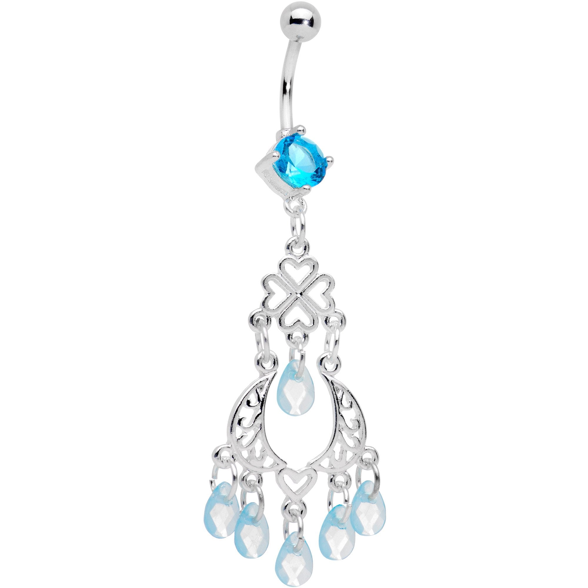 Blue Gem Clover Chandelier Dangle Belly Ring