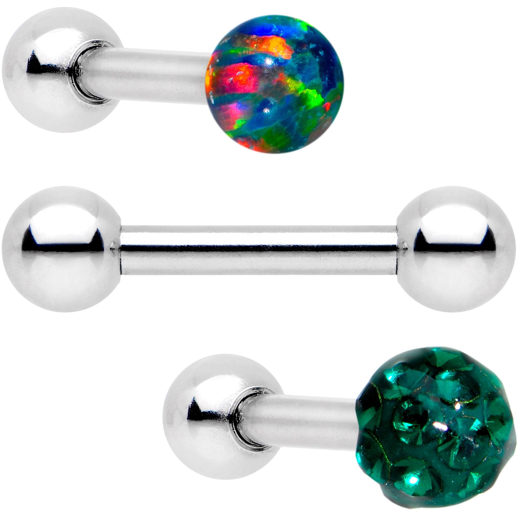 16 Gauge 1/4 Green Faux Opal Ball Cartilage Tragus Earring 3 Pack Set