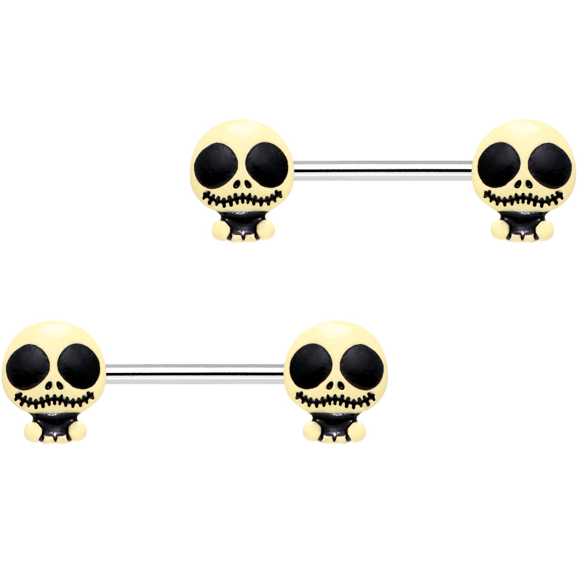 9/16 Spooky Shrunken Head Barbell Nipple Ring Set