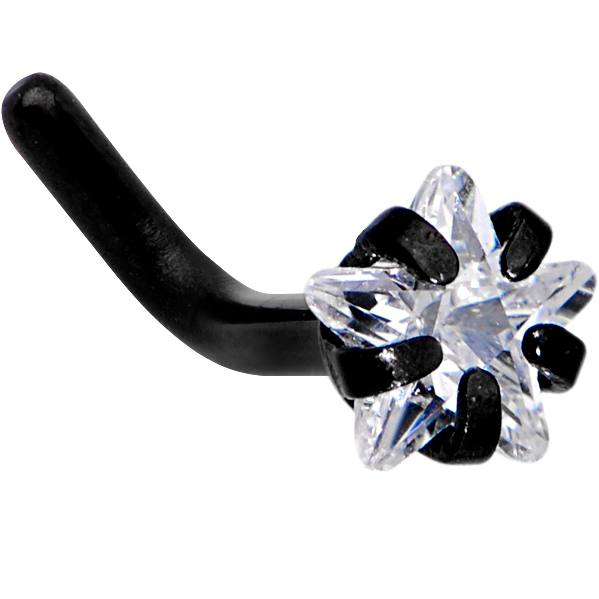 18 Gauge 1/4 Clear Star 3mm CZ Gem Black IP L-Shape Nose Ring