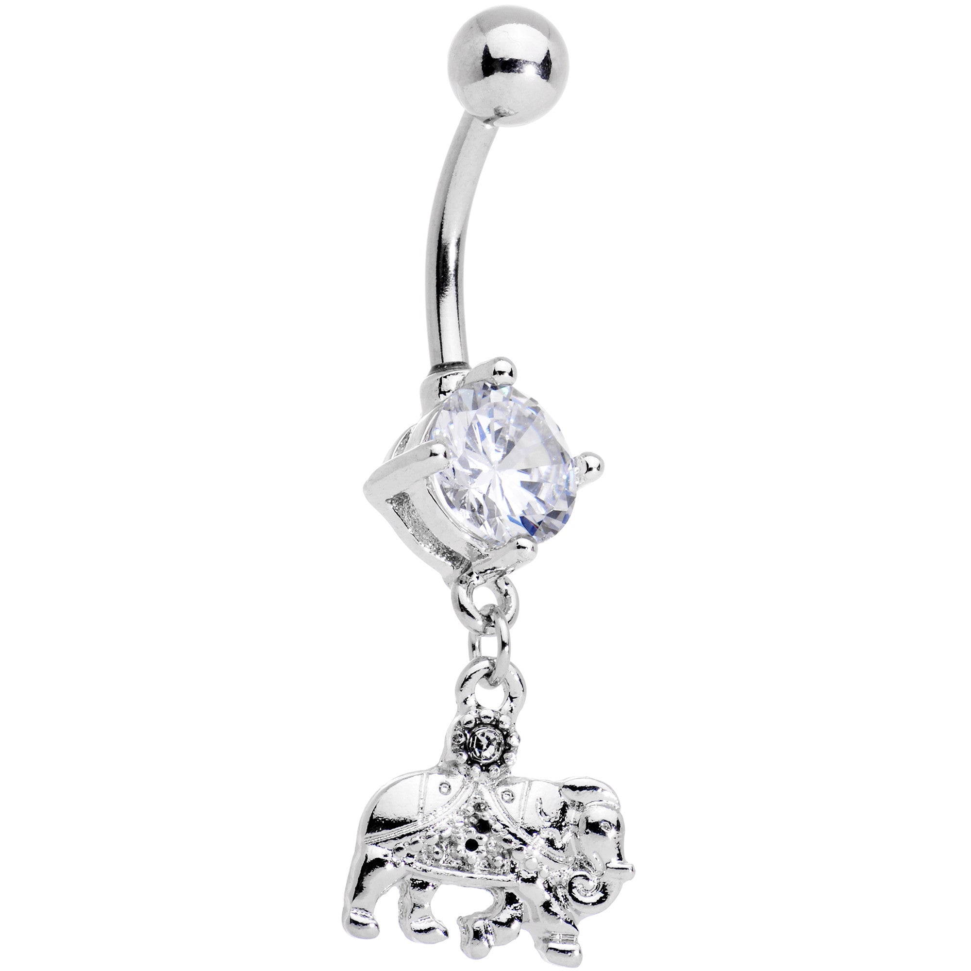 Clear Gem Elephant Deity Dangle Belly Ring