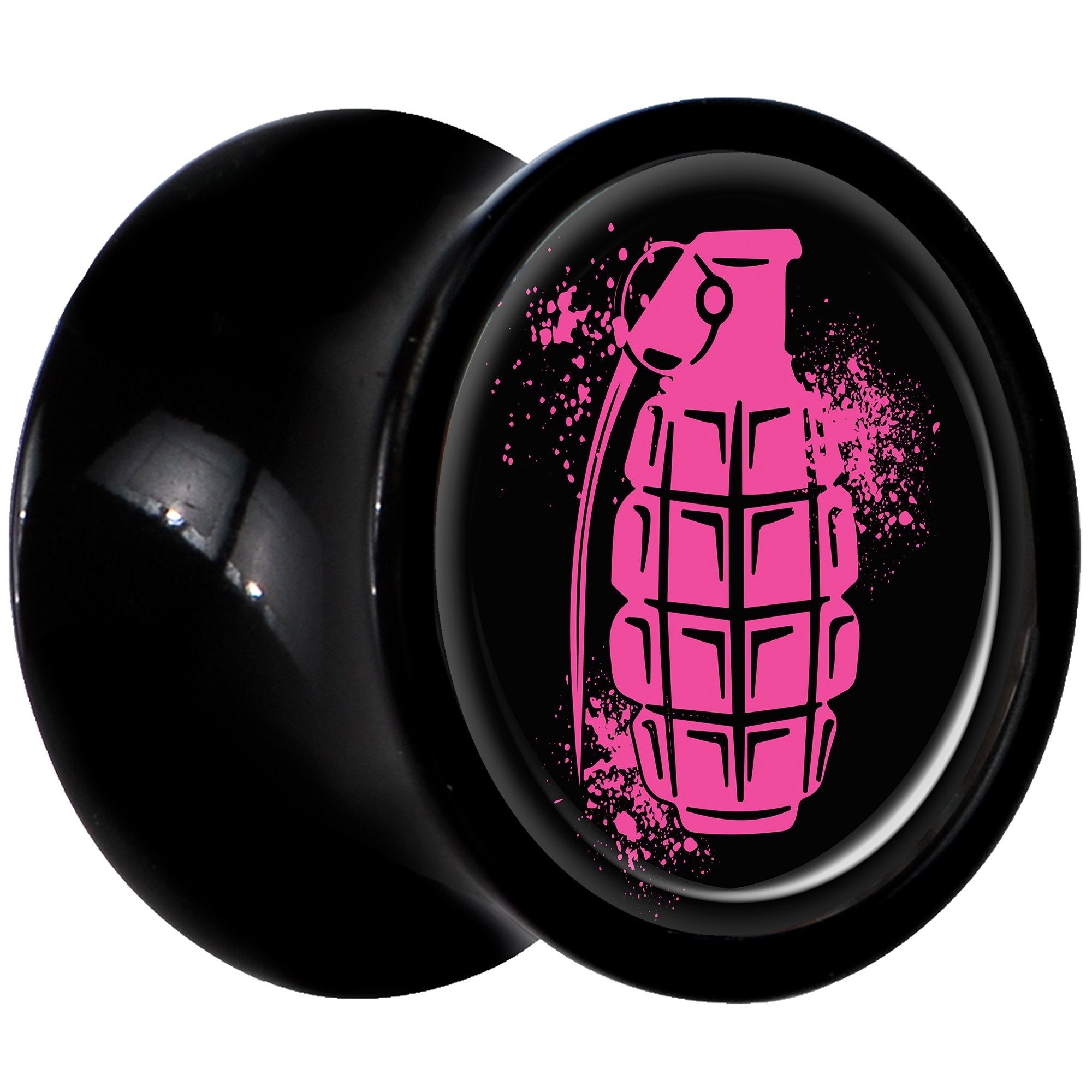 Black Acrylic Pink Grenade Saddle Plug Set 0 Gauge