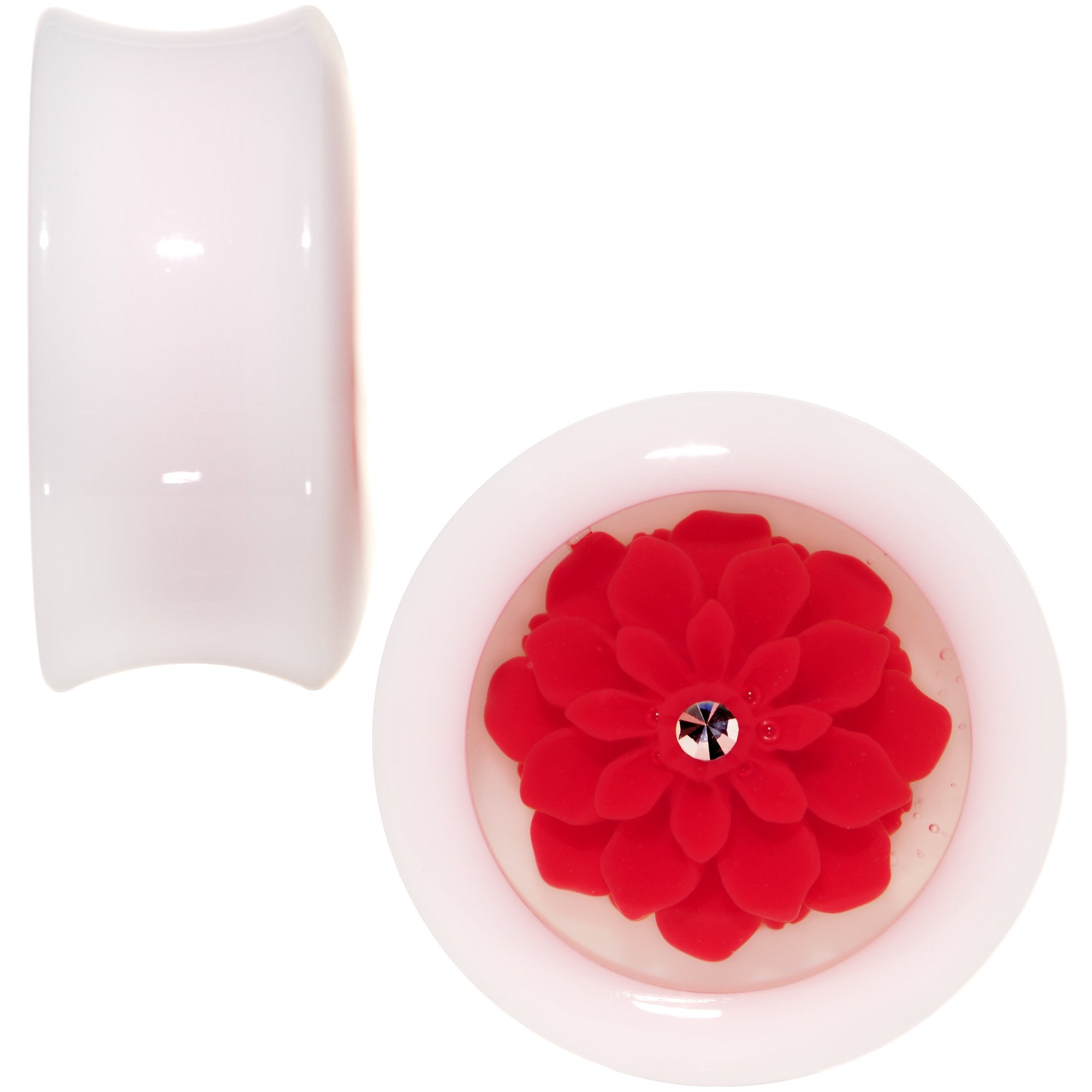 White Acrylic Red Marigold Insert Saddle Plug Set Available in Sizes 12mm to 26mm