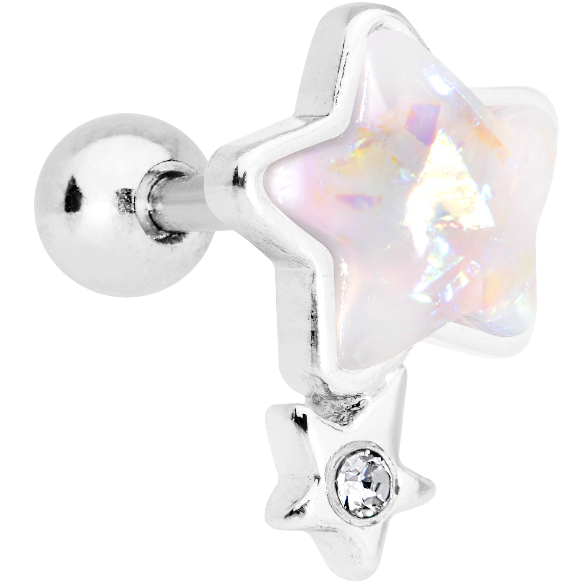 1/4 White Faux Opal Star Child Cartilage Tragus Earring