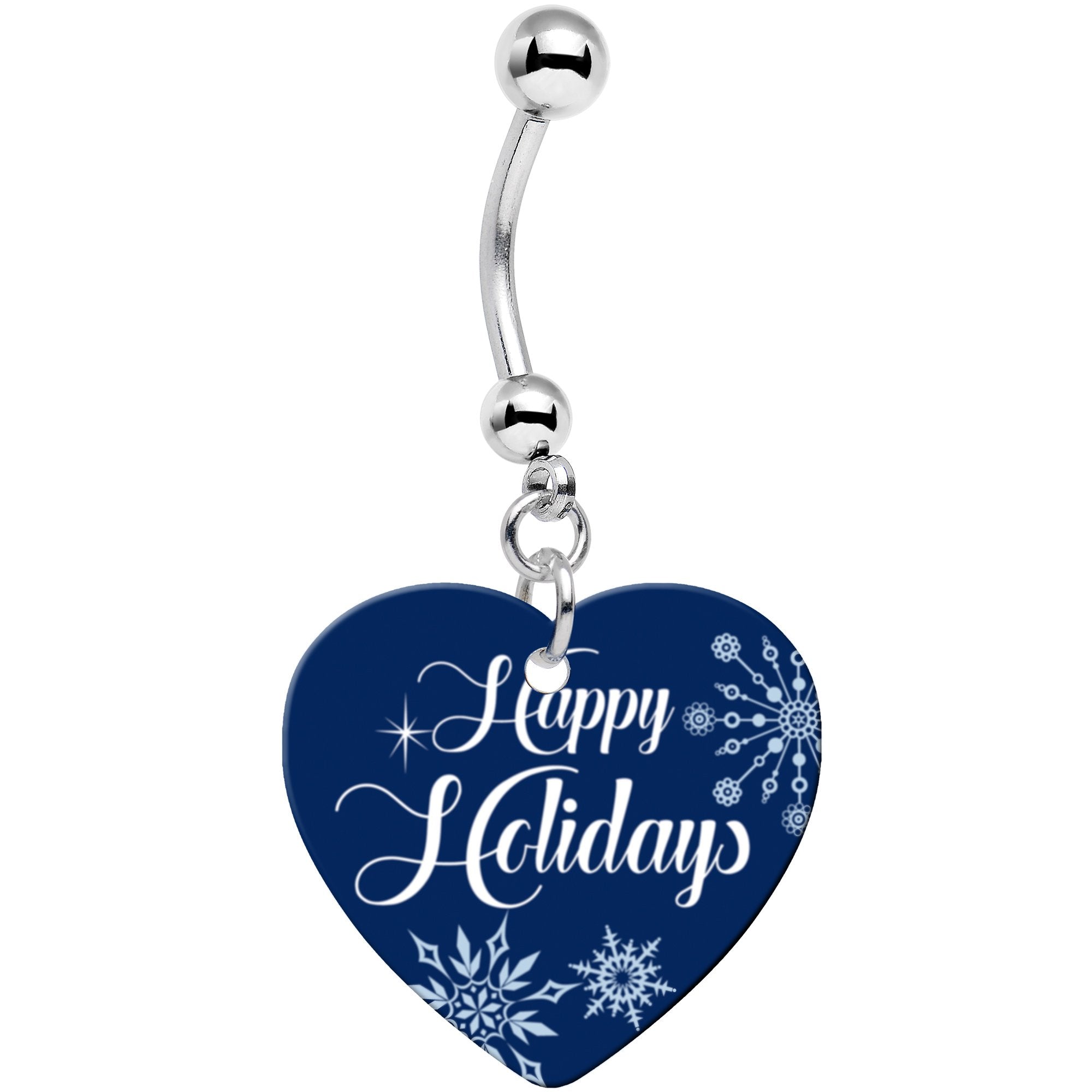 Happy Holidays Snowflake Heart Dangle Belly Ring