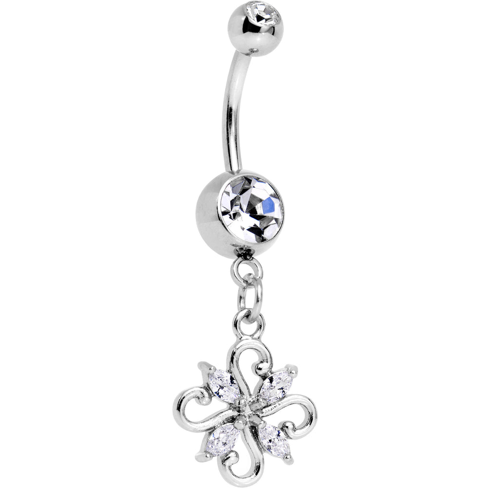 Clear CZ Gem Fashionable Framework Twist Dangle Belly Ring