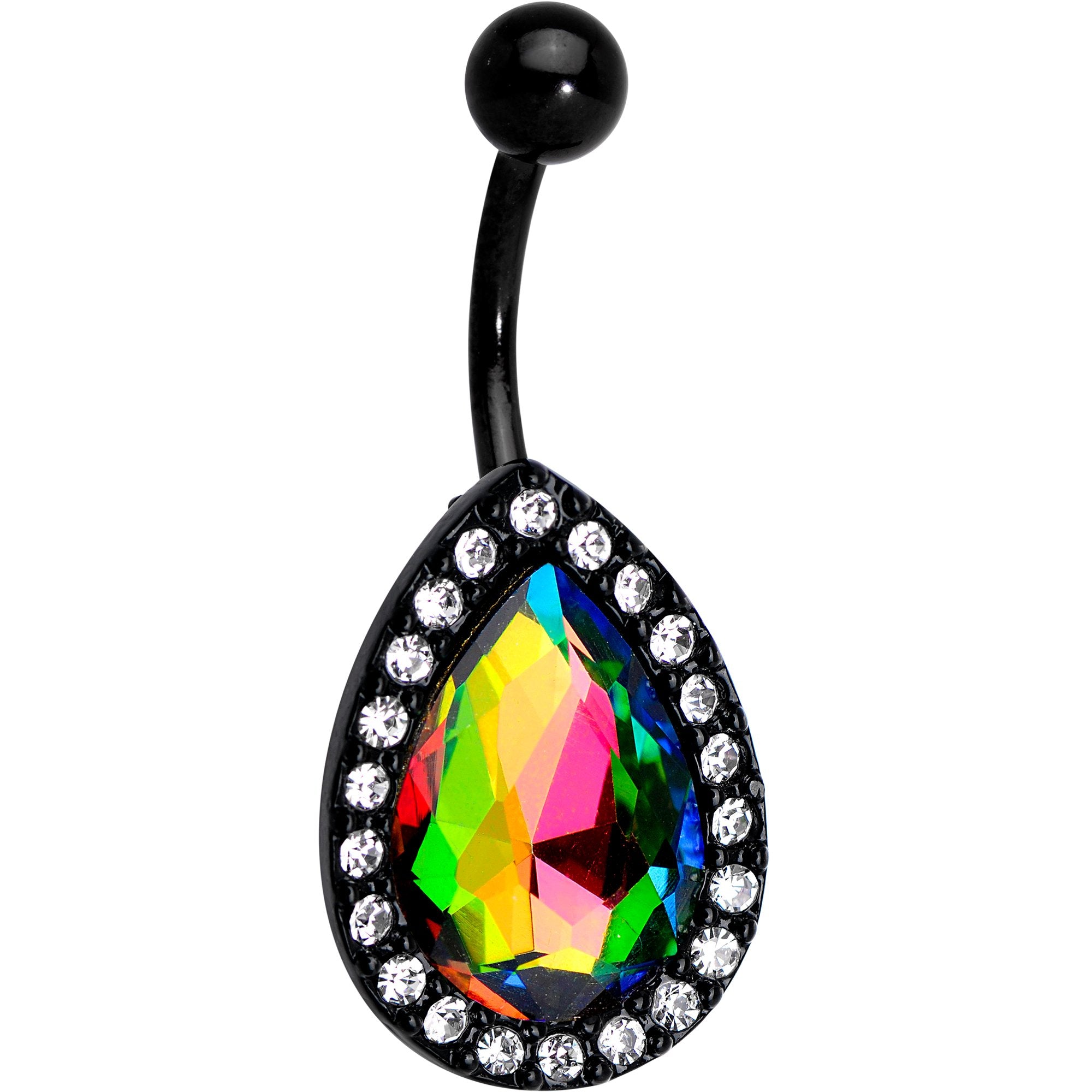 Clear Aurora Gem Black Anodized Teardrop Mirror Belly Ring