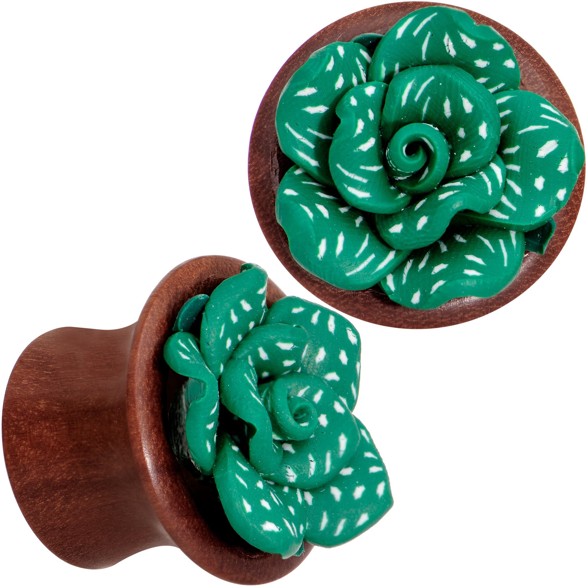 Handcrafted Rosewood Speckled Green Succulent Saddle Plug Set Sizes 14mm to 20mm