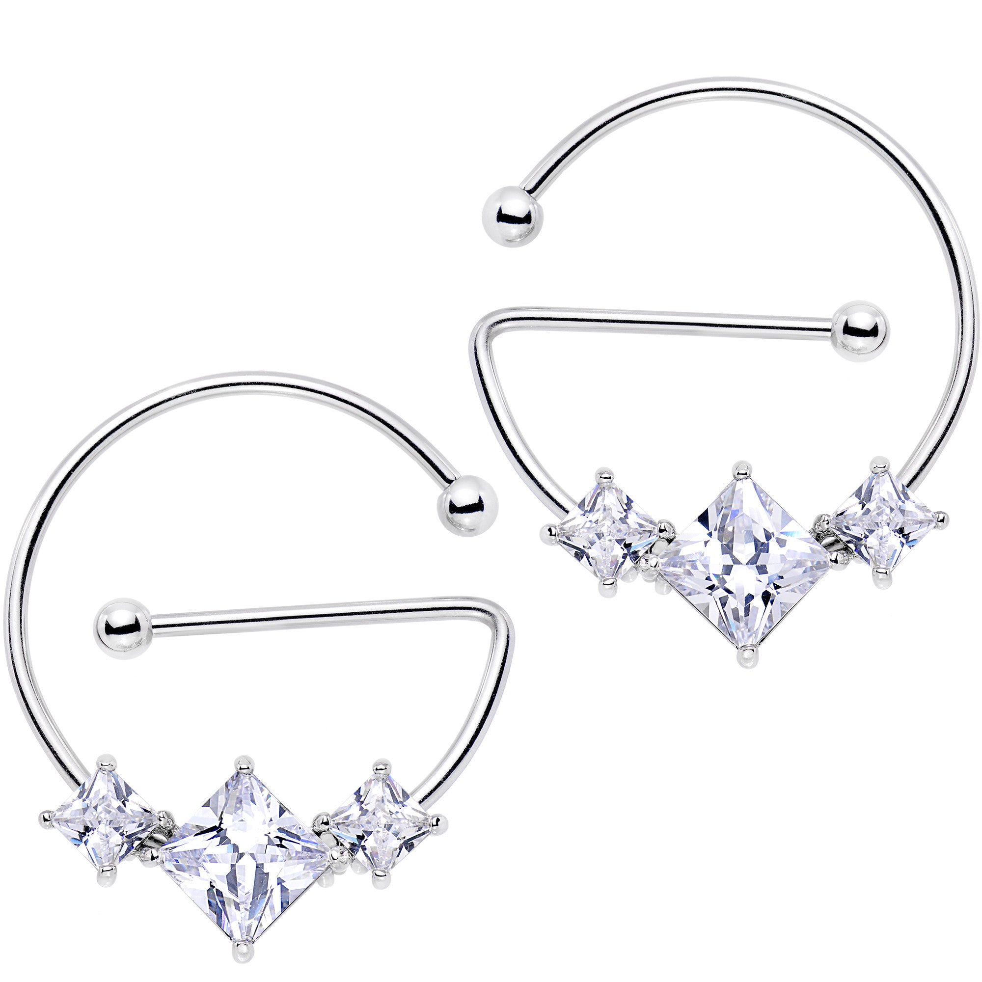 14 Gauge 5/8 Clear Gem Glam Trio Universal Nipple Ring Set