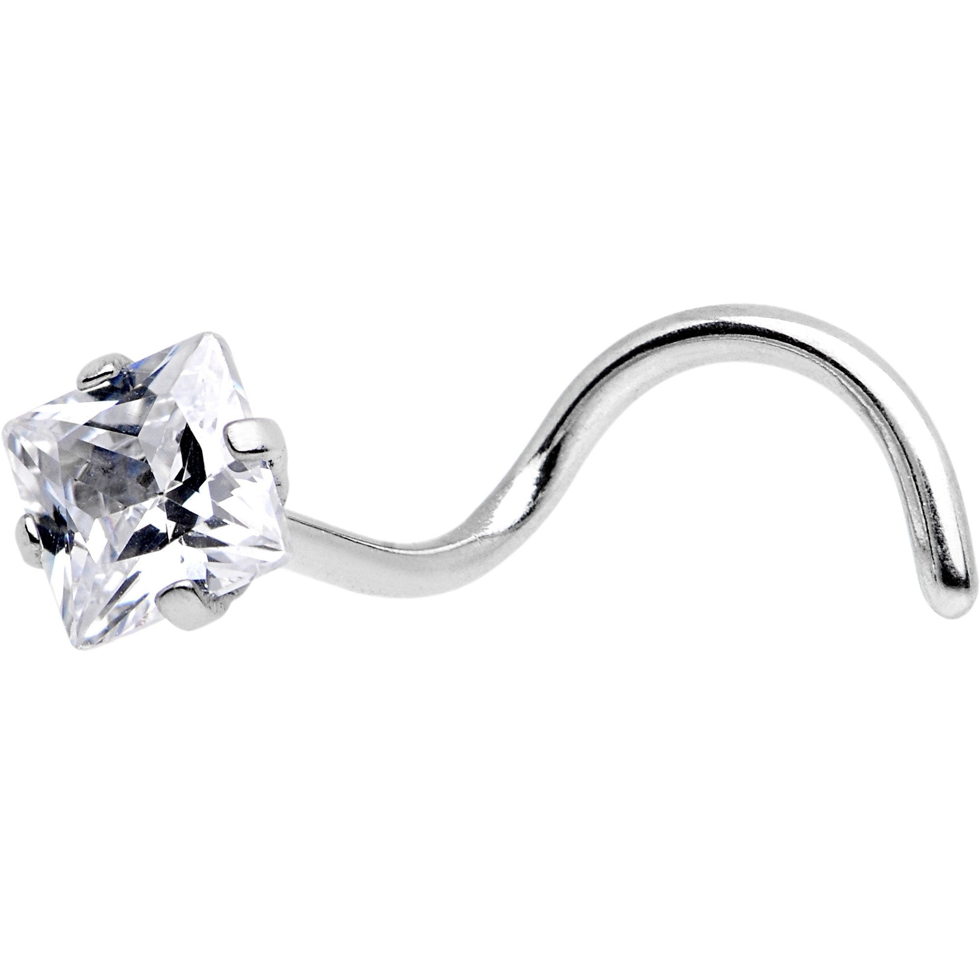 20 Gauge Clear CZ Gem Raised Rhombus Left Nose Screw