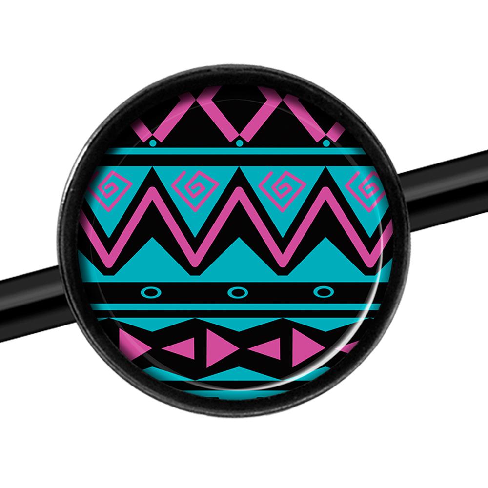 14 Gauge Pink Teal Tribal Pattern Black Industrial Barbell 37mm