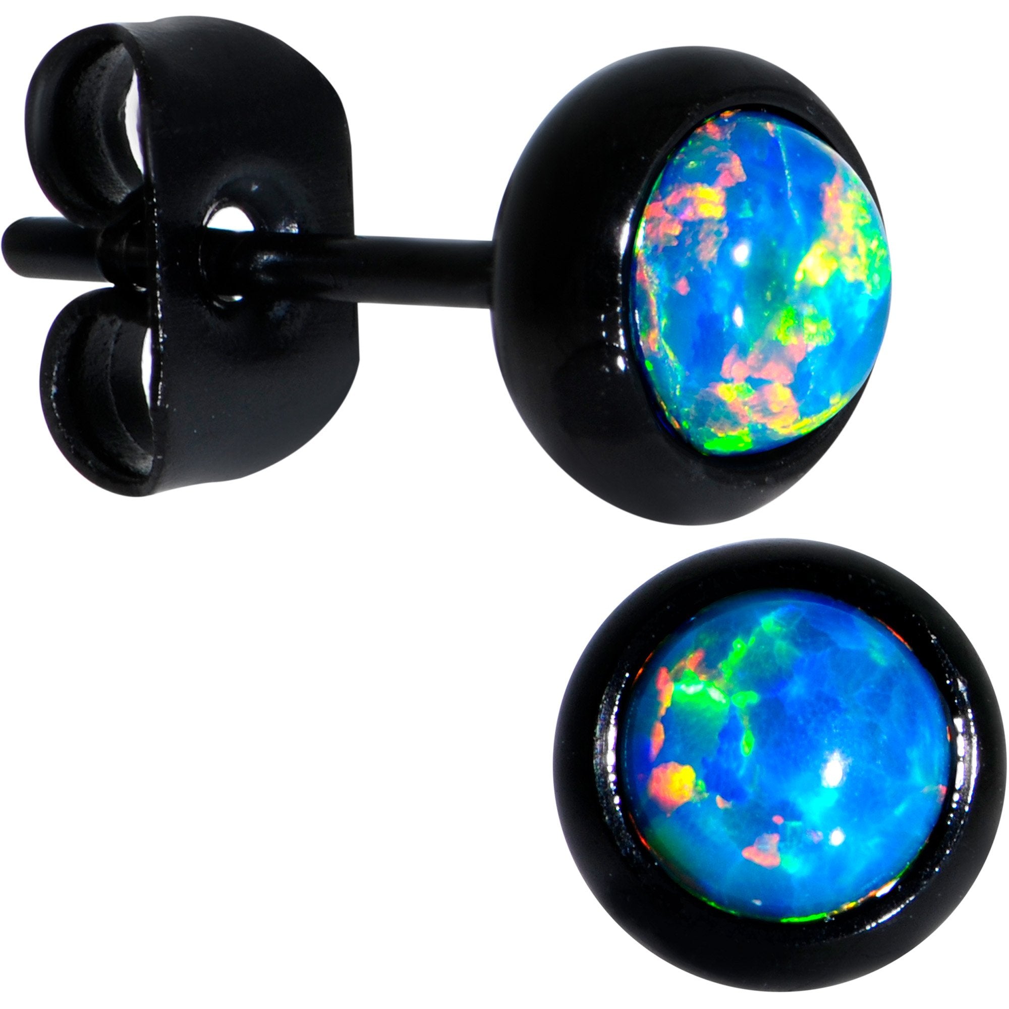 Green Synthetic Opal Black IP 316L Surgical Steel Stud Earrings