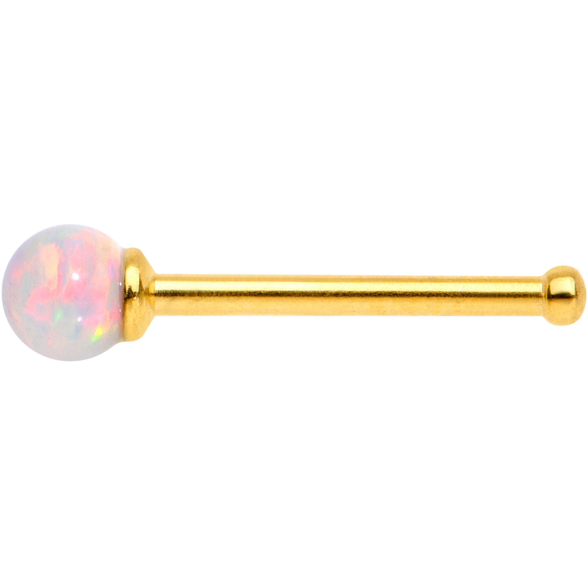 White 2.5mm Synthetic Opal Ball Gold Tone Nose Bone