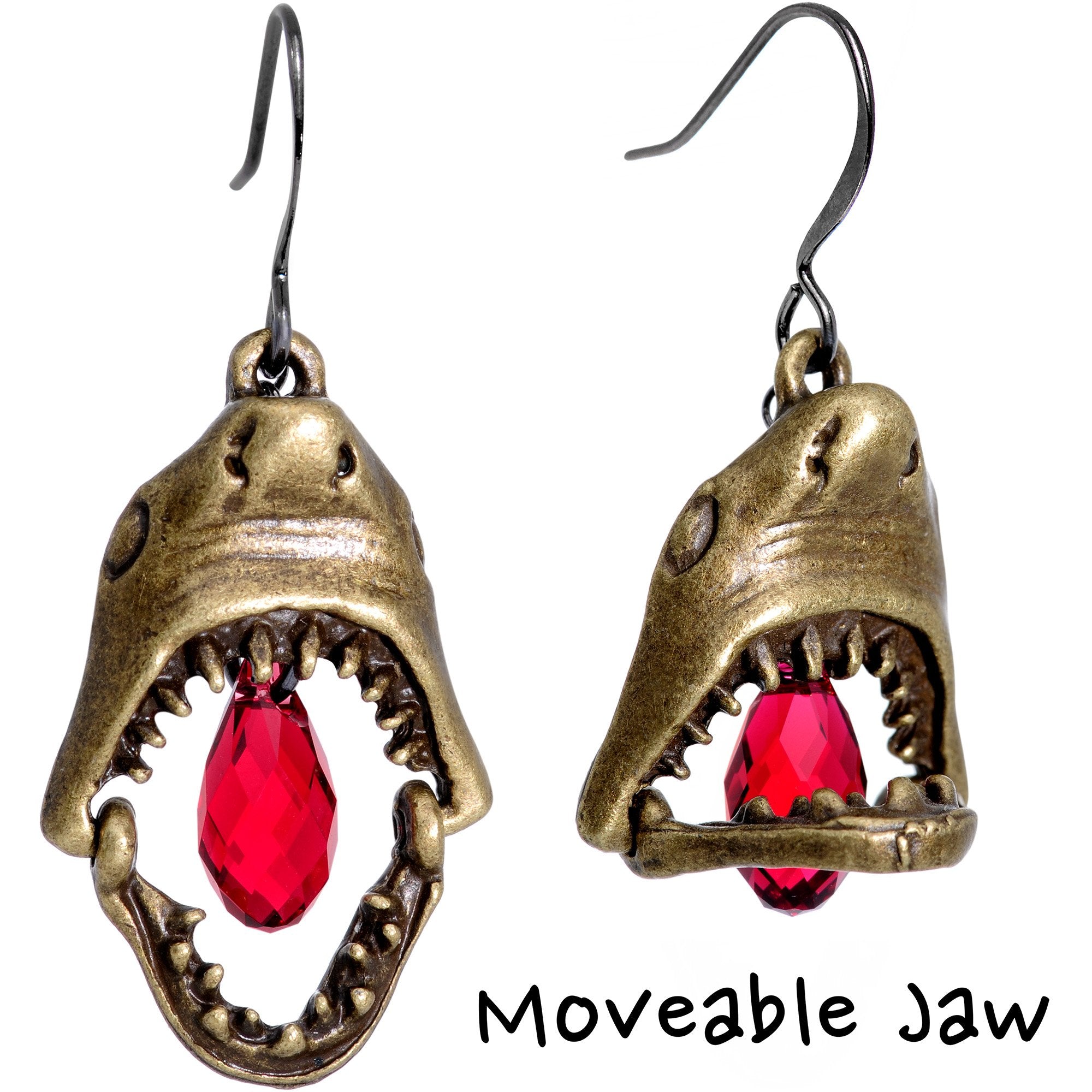 Shark Jaw Gunmetal Fishhook Earrings Created with Crystals