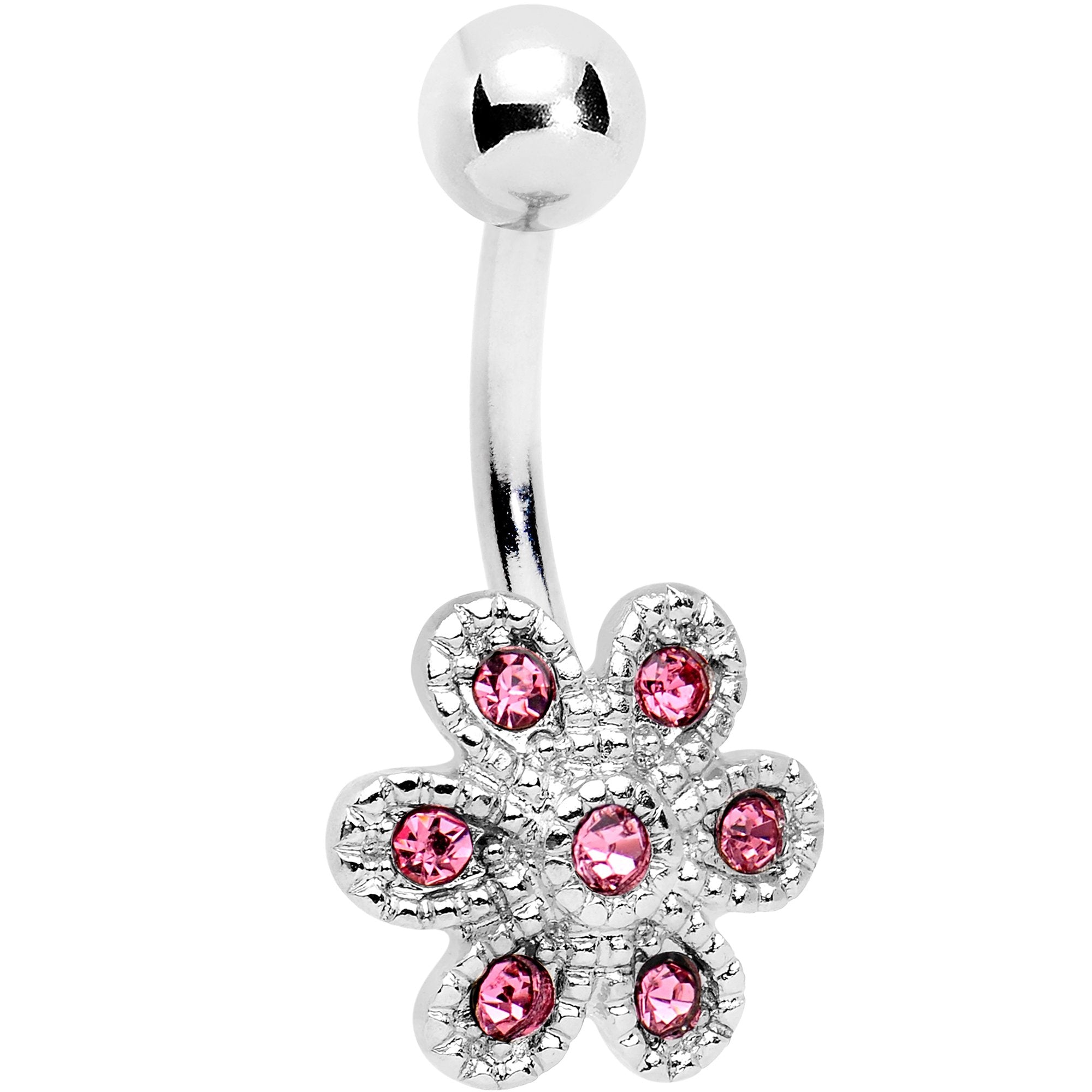 Pink Gem Big Blossom Flower Belly Ring