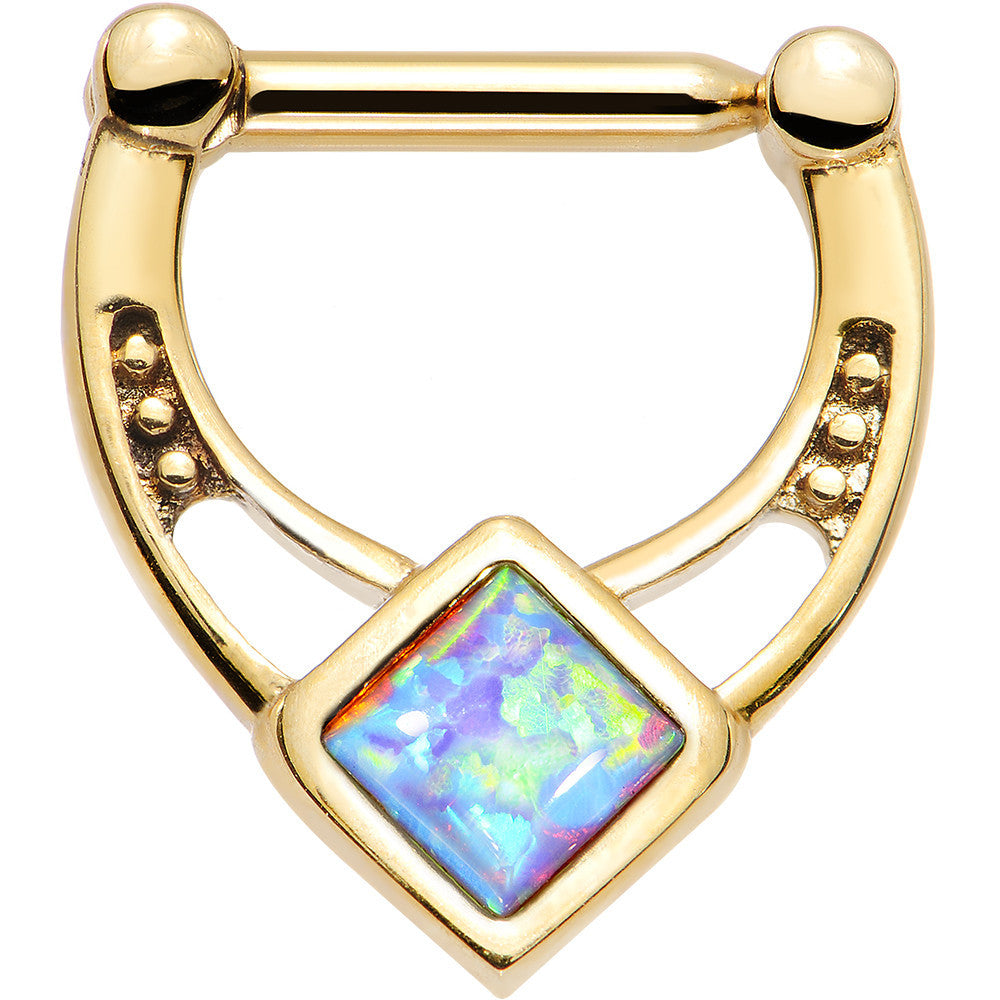 14 Gauge 5/16 Blue Faux Opal Gold PVD Glamour Septum Clicker