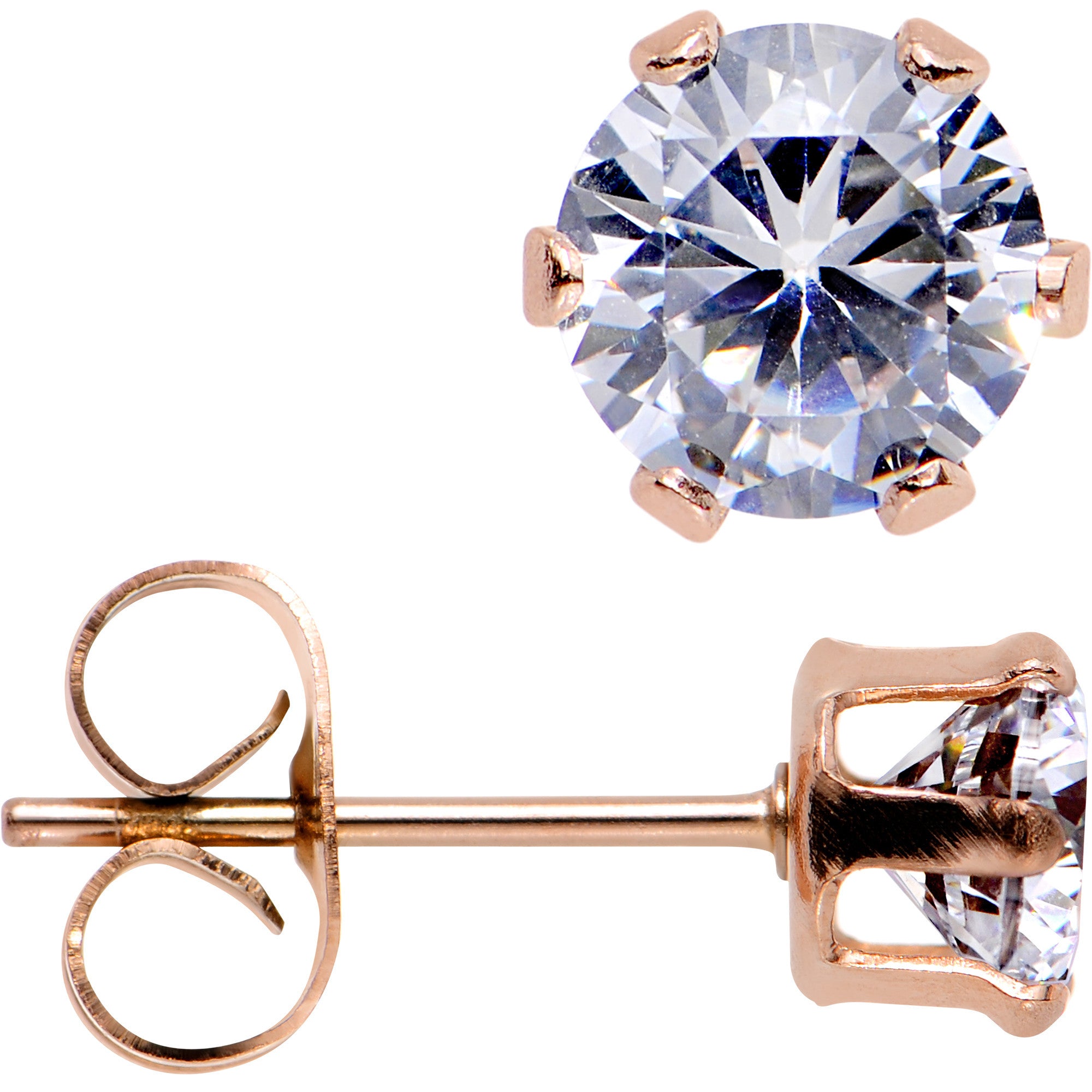 5mm Clear CZ Gem Rose Gold IP Post Stud Earrings