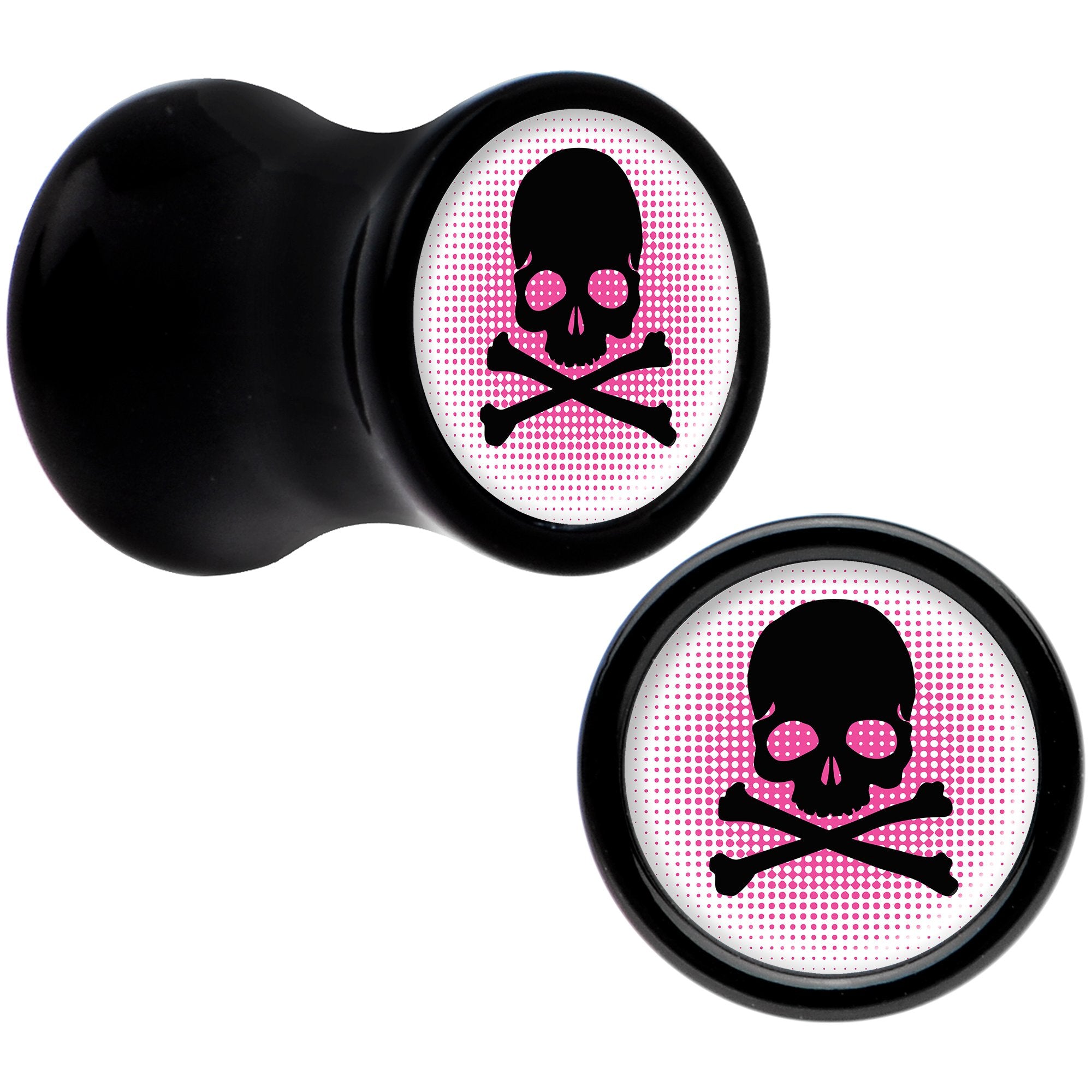 Black Acrylic Pink Black Skull Saddle Plug Set 2 Gauge