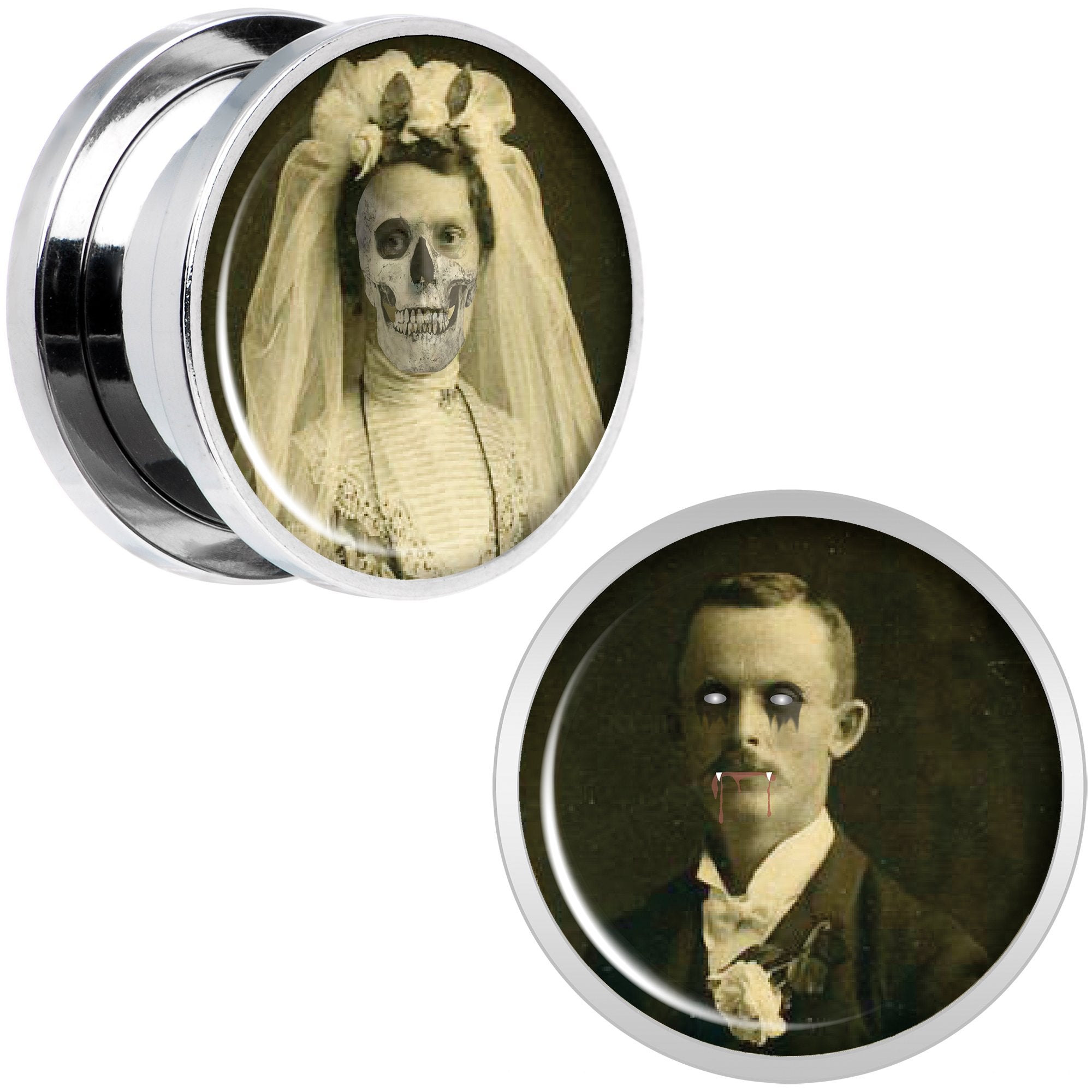 Undead Bride and Groom Halloween Plug Set 5/8