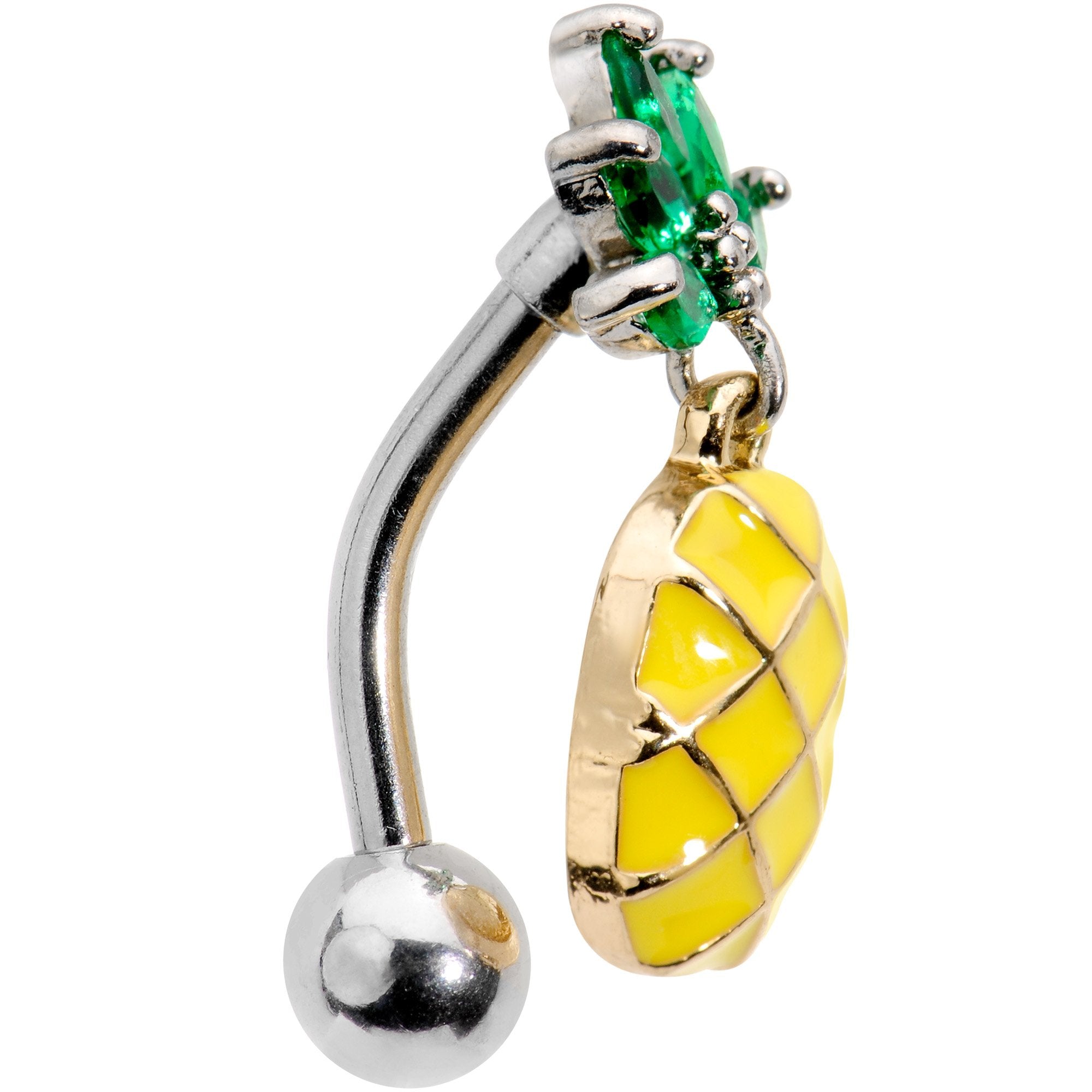 Green CZ Gem Princess Pineapple Top Mount Belly Ring