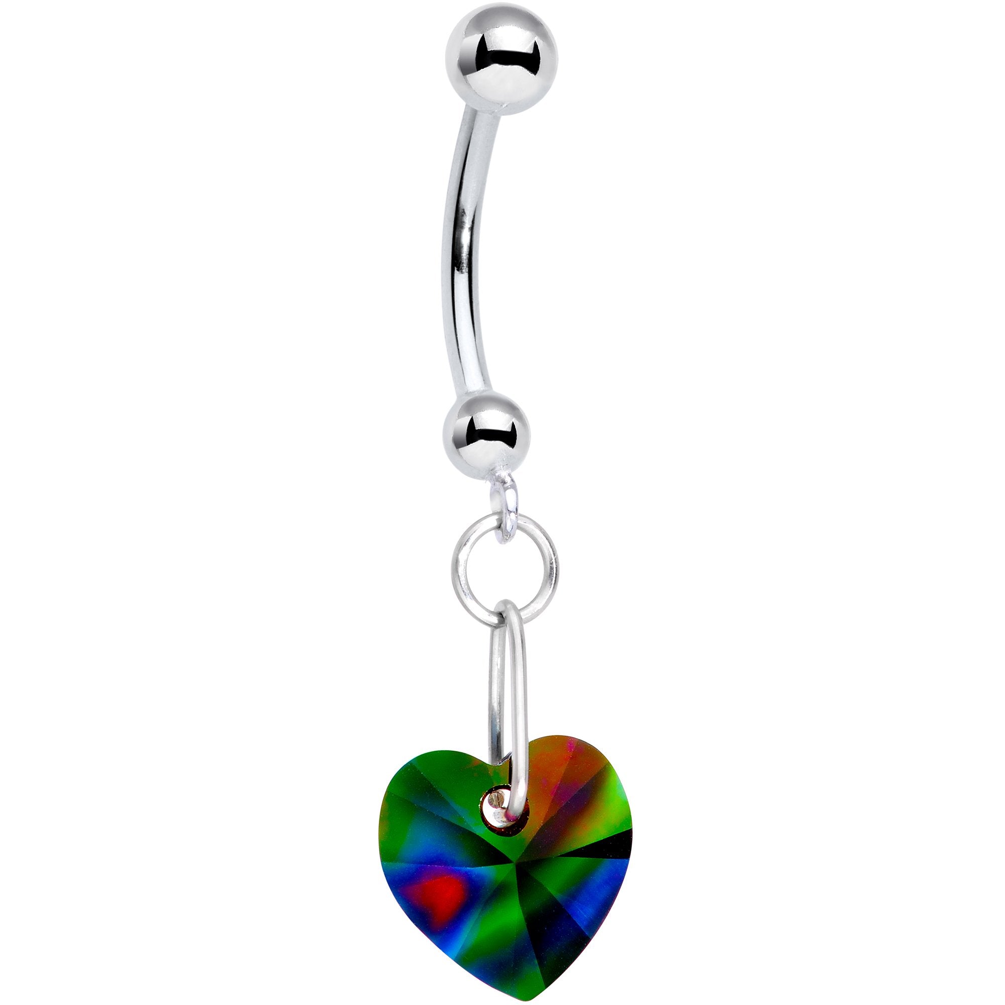 14KT White Gold Heart Belly Ring Created with Crystals