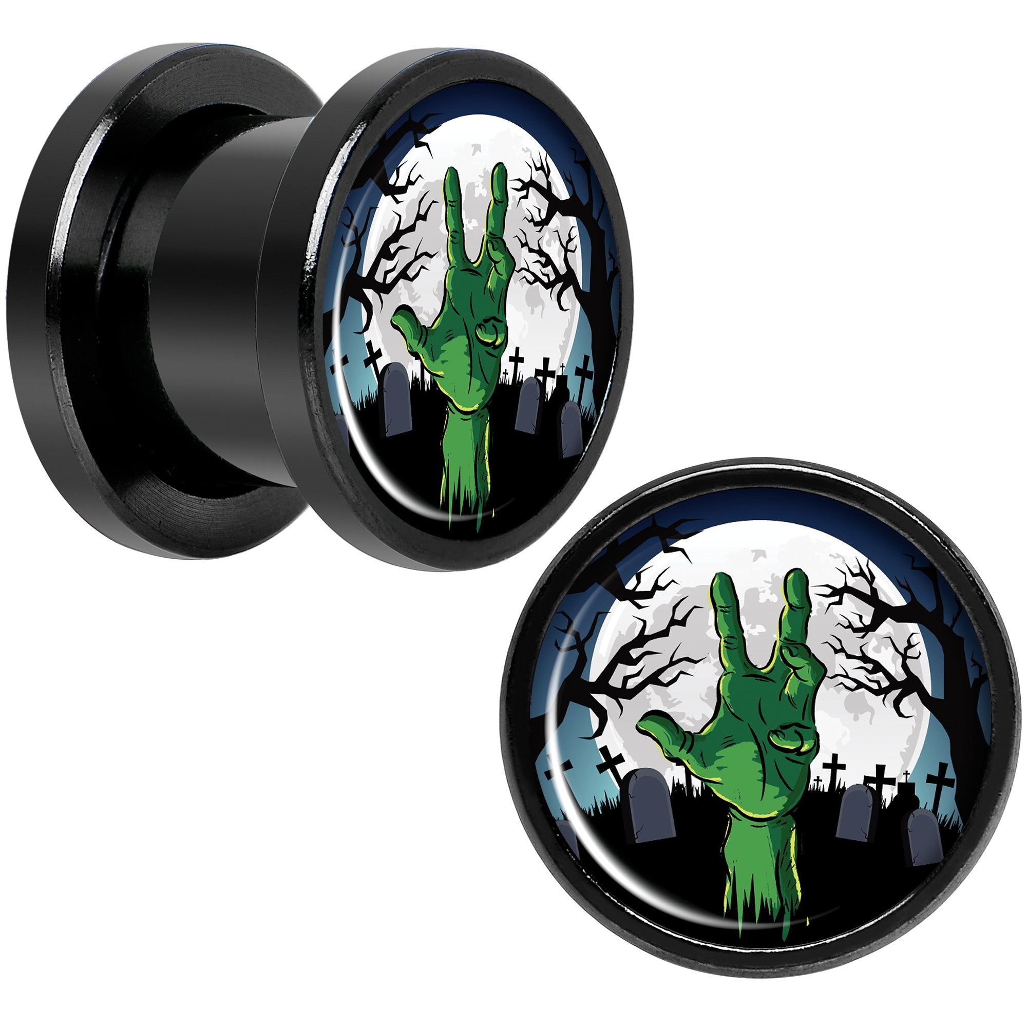 Cemetery Zombie Hand Halloween Black Anodized Plug Set 00 Gauge