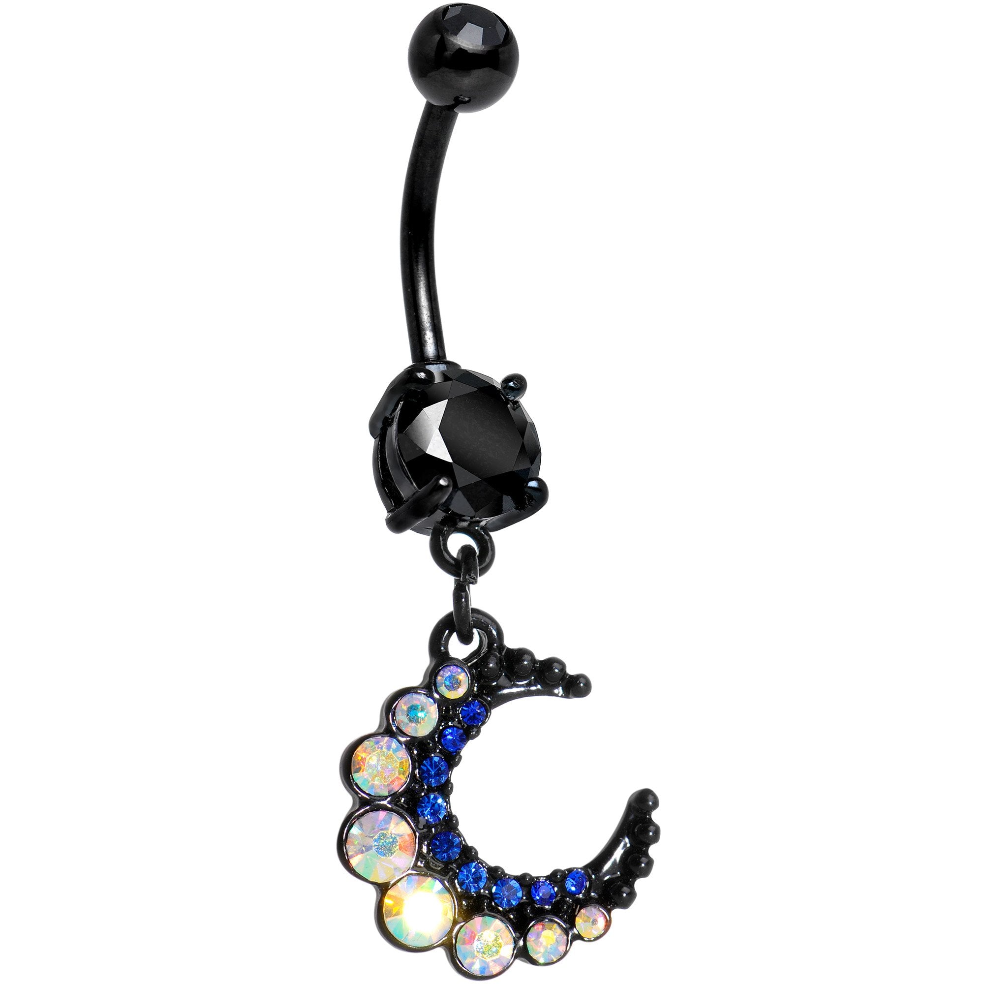 Gem Encrusted Crescent Moon Dangle Belly Ring Set of 3