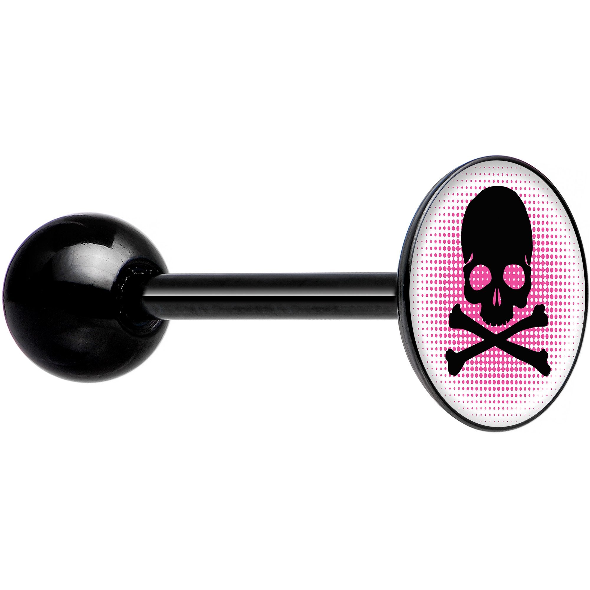 Pink Black Skull Black Barbell Tongue Ring