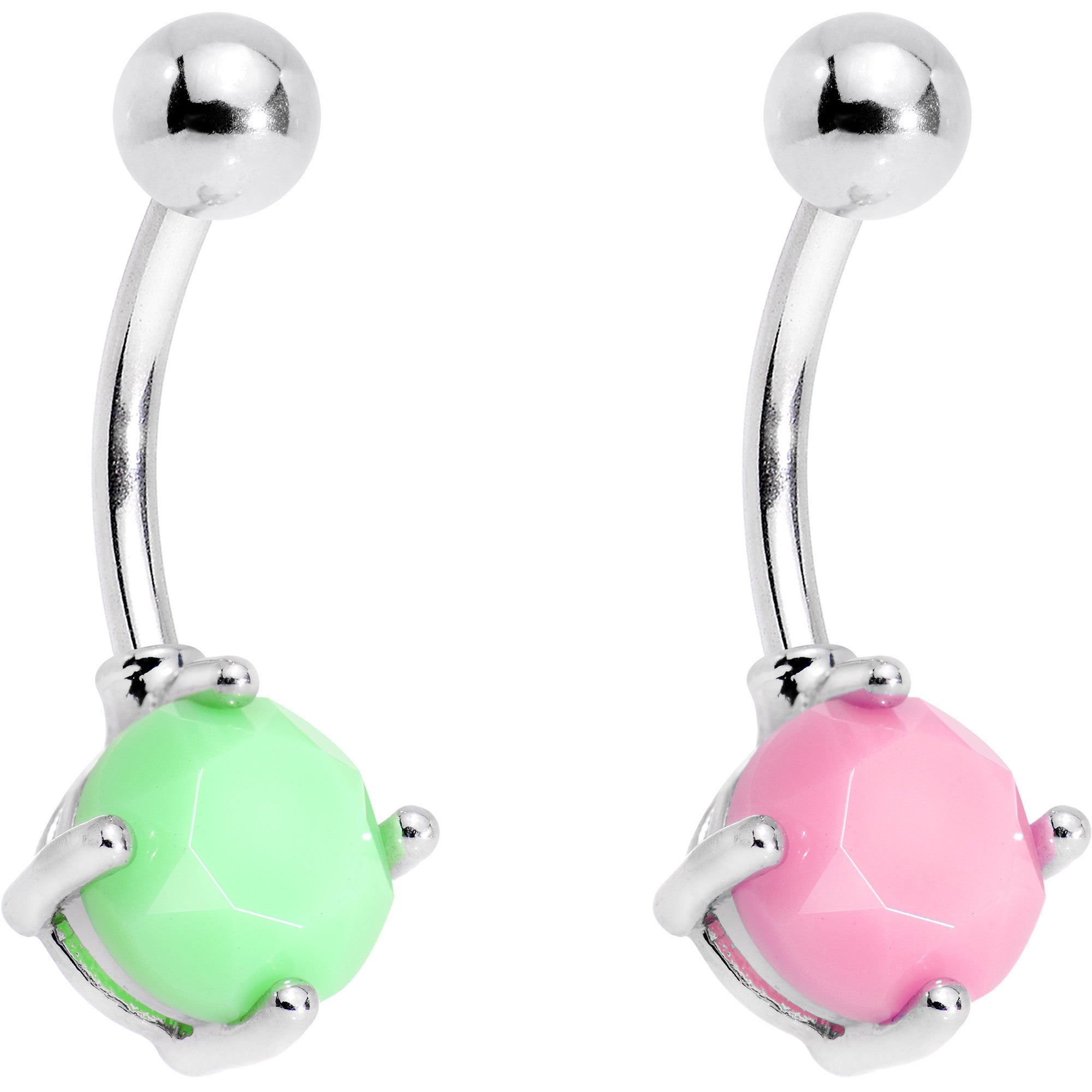 Pink Green Yellow Love Me Some Color Belly Ring Set of 5