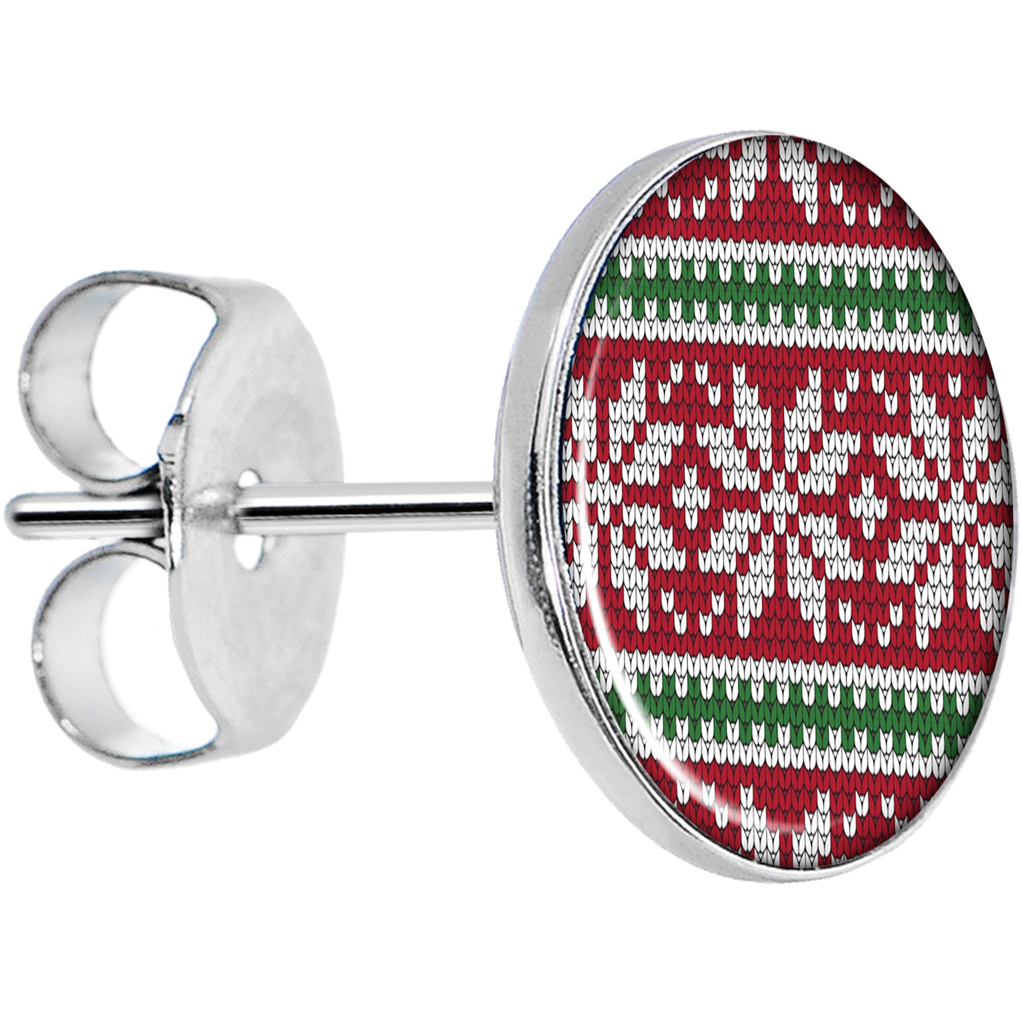 Red Green Christmas Sweater Stud Earrings