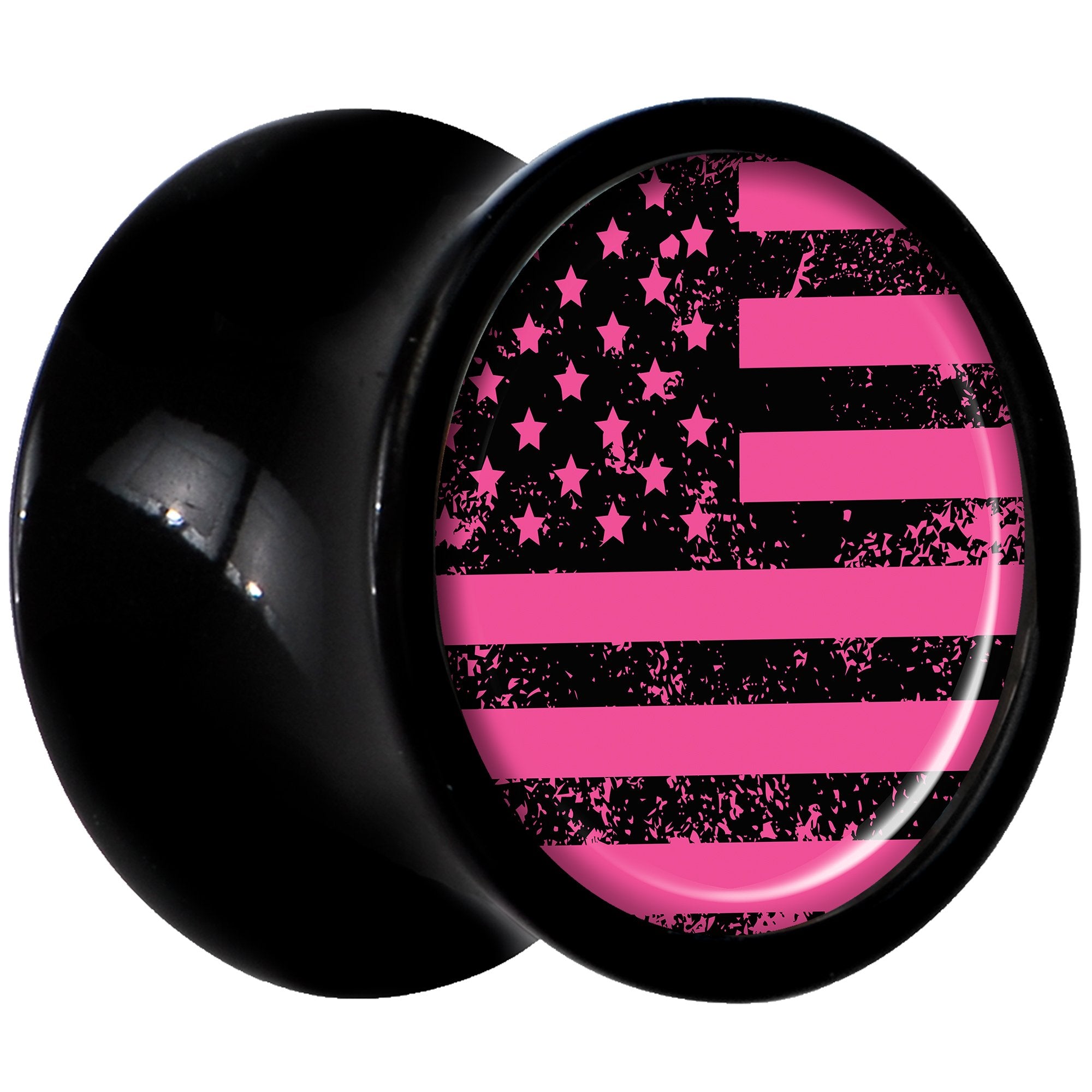 Black Acrylic Pink American Flag Saddle Plug Set 0 Gauge