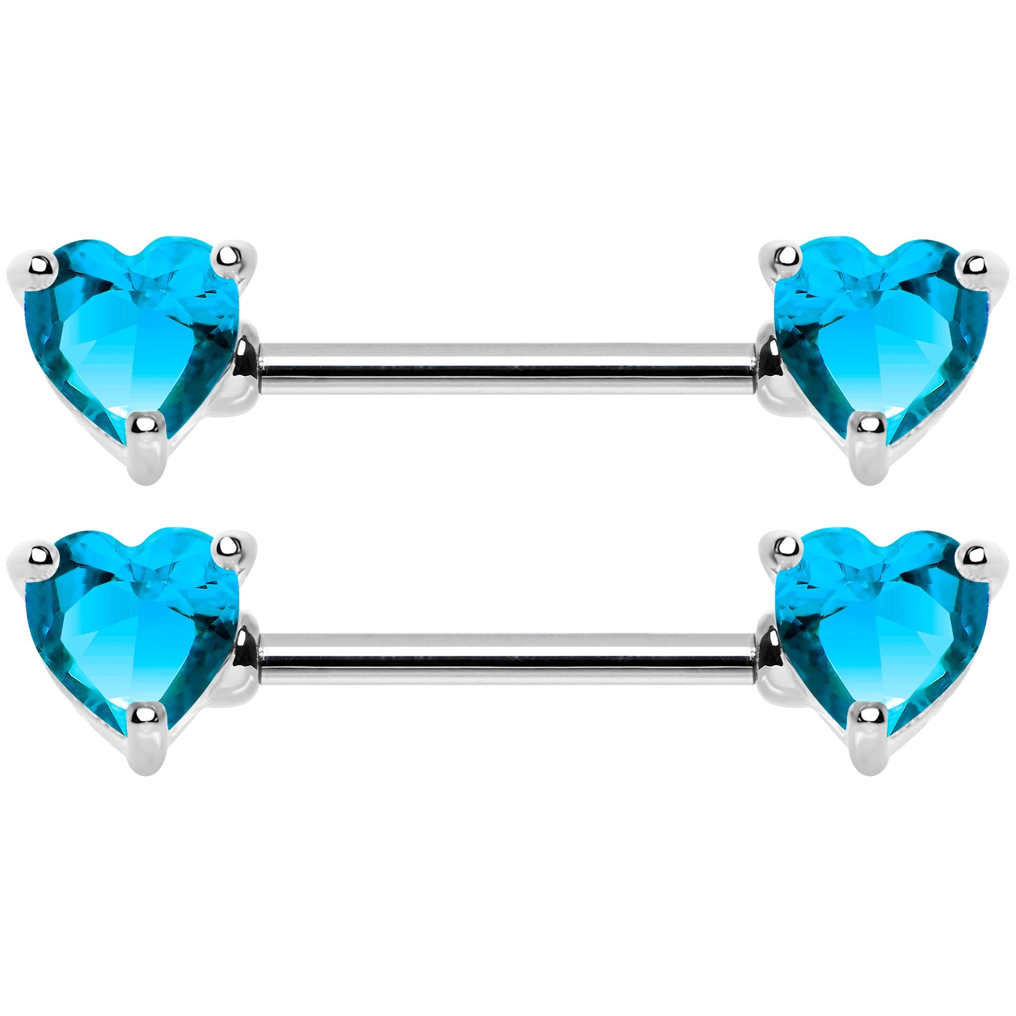 14 Gauge 9/16 Multi Color Heart Gem Barbell Nipple Ring Pack Set of 6