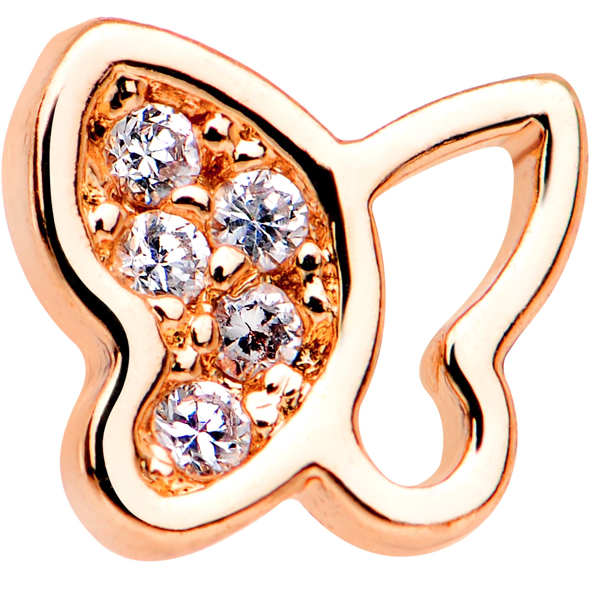 20 Gauge 1/4 CZ Gem Rose Gold Tone Half Paved Butterfly Nose Bone