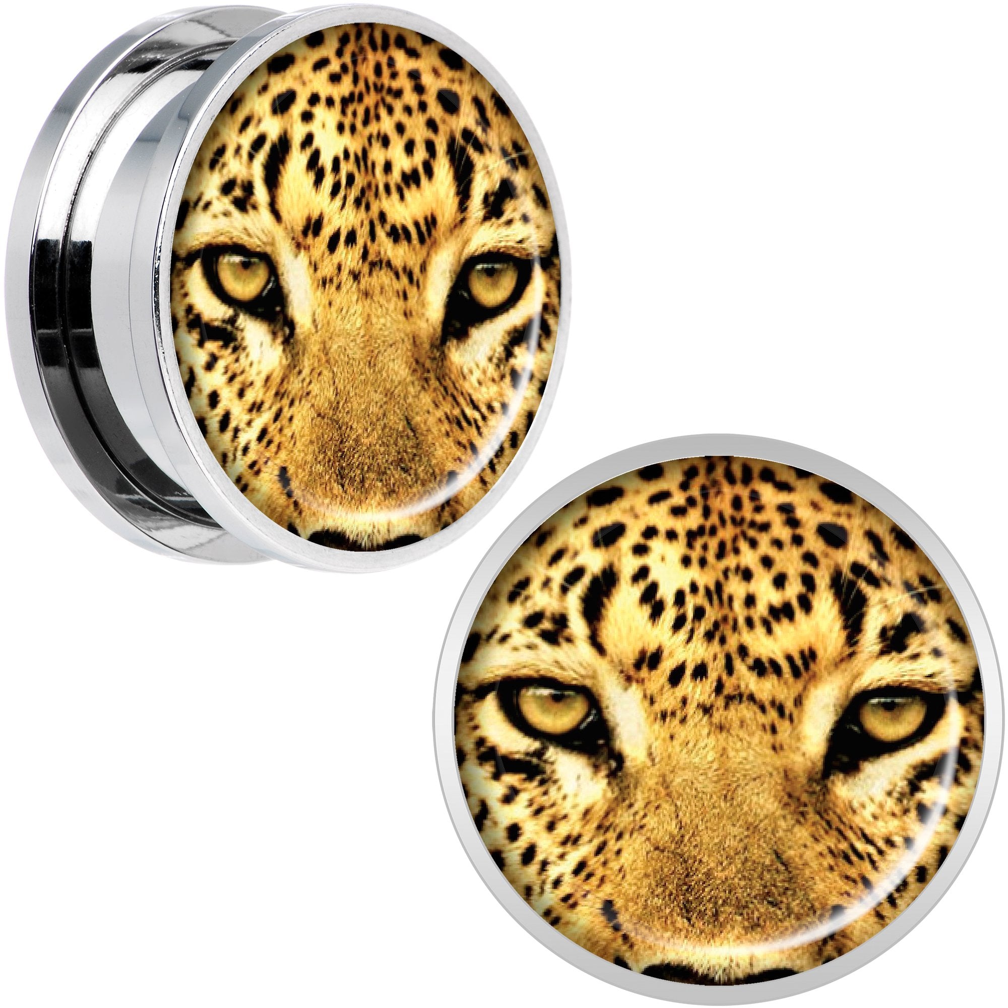 Full Color Leopard Eyes Steel Screw Fit Plug Set 20mm